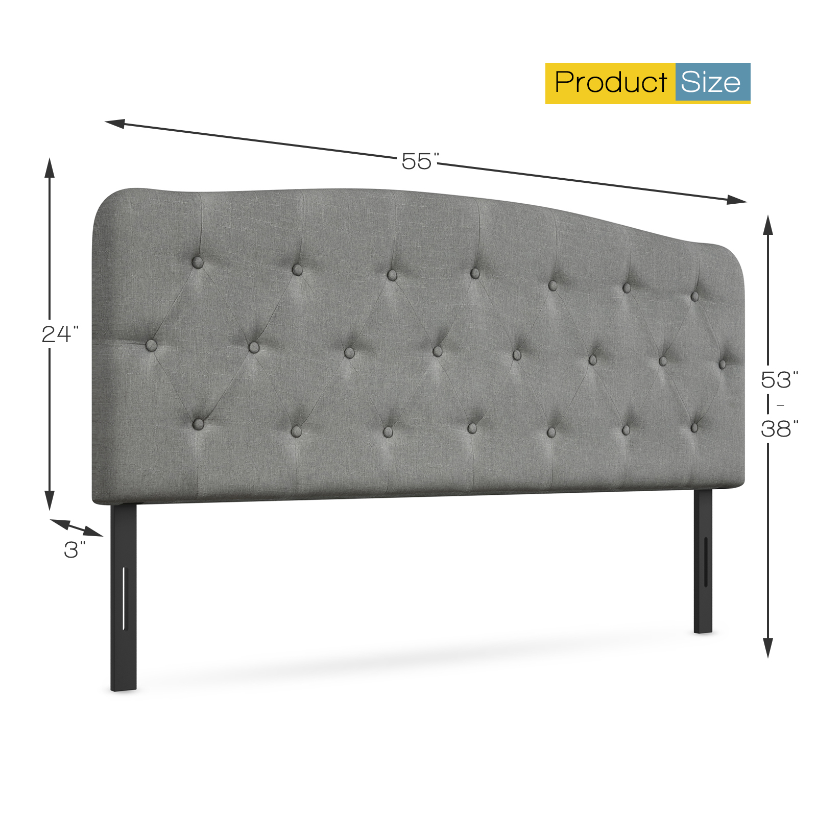 Full Size Upholstered Headboard Only Adjust Button Tufted Faux Linen Light Grey - Picture 2 of 11
