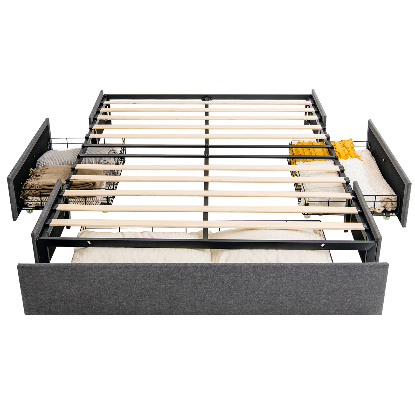 Platform Bed Frame Heavy Duty Wooden Slats Mattress Foundation with 3 Drawers