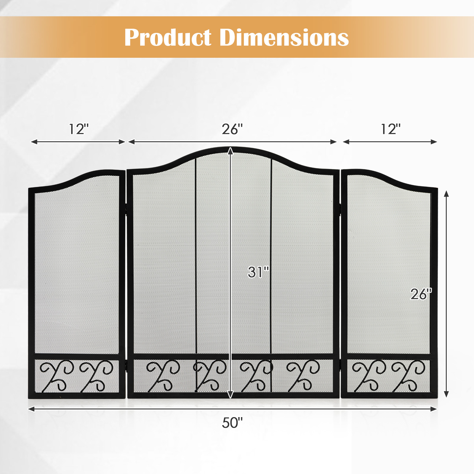 3-Panel Folding Fireplace Screen Decor for Protecting Babies & Pets from Fire - Picture 2 of 9