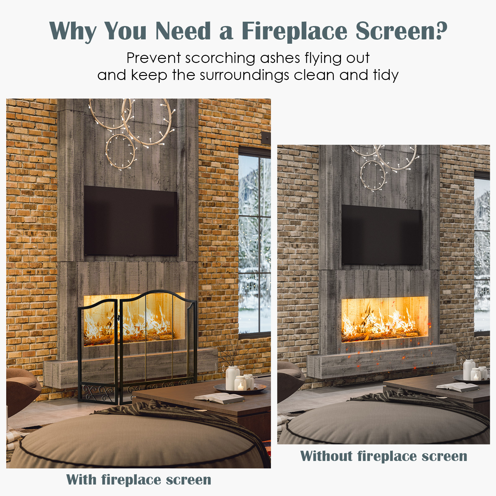 3-Panel Folding Fireplace Screen Decor for Protecting Babies & Pets from Fire - Picture 5 of 9