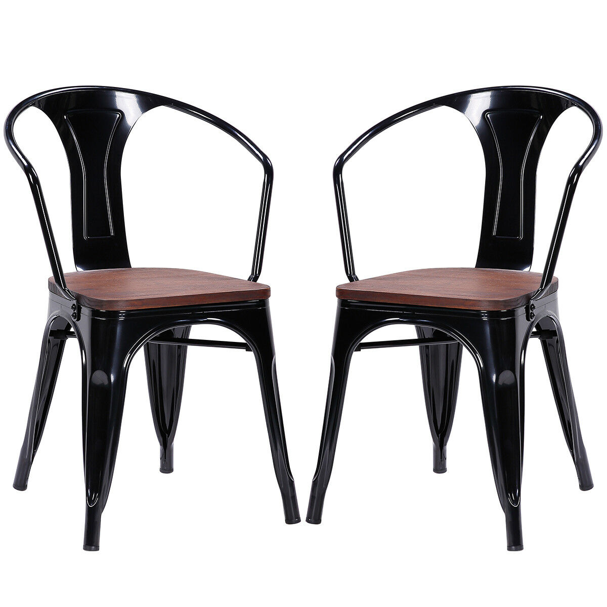 Stackable Bistro Metal Wood Stool Furniture Black