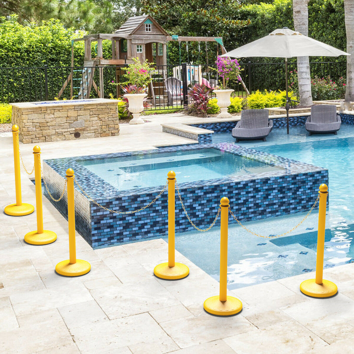 6Pcs Set Plastic Stanchion 39.5/'/' Chain C-Hooks Fillable Base Crowd Control
