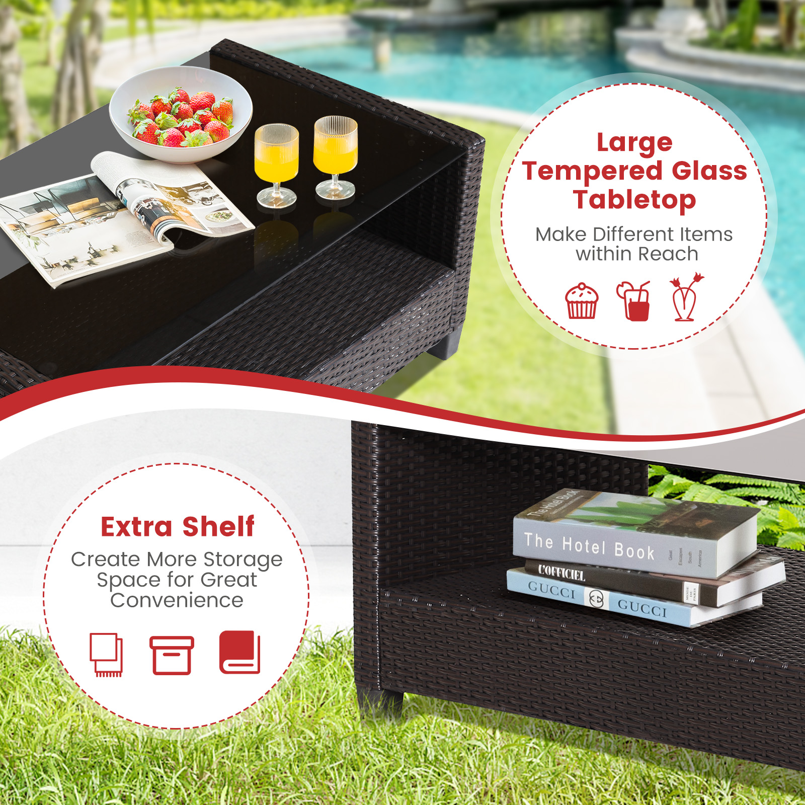 4 PCS Patio Rattan Furniture Set w/ Coffee Table & Loveseat & 2 Single Sofas - Picture 12 of 24