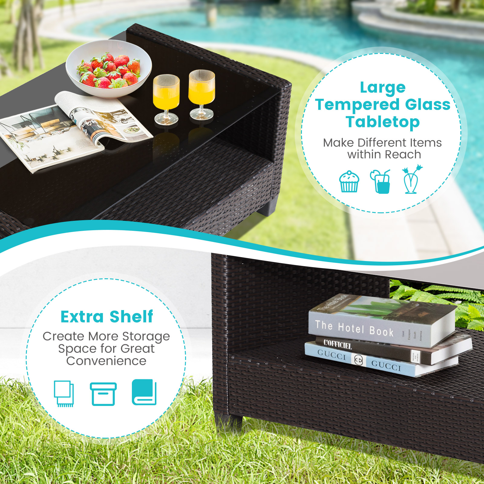 4 PCS Patio Rattan Furniture Set w/ Coffee Table & Loveseat & 2 Single Sofas - Picture 20 of 24