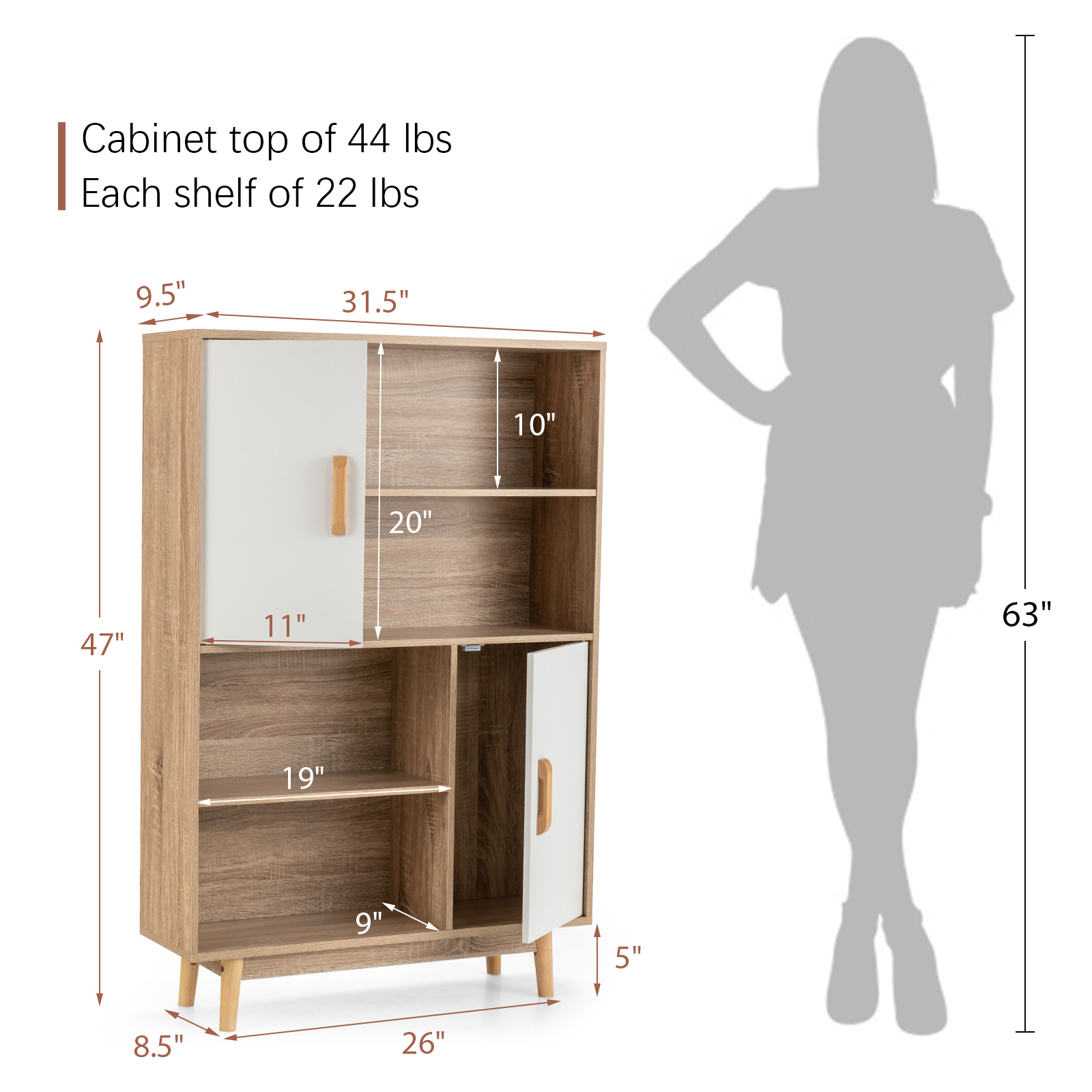 Sideboard Storage Cabinet Bookshelf Cupboard w/Door Shelf - Picture 18 of 22