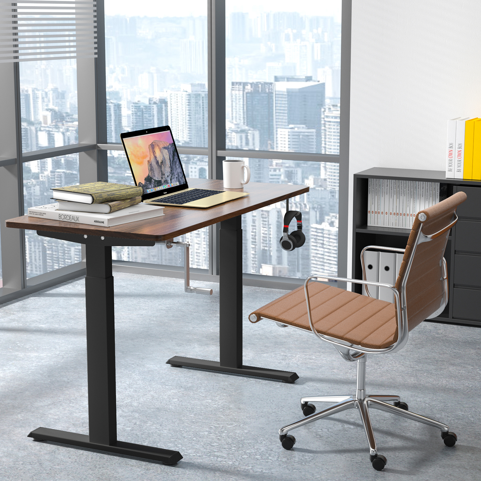 Costway Hand Crank Sit to Stand Desk Frame Adjustable Height Standing Base - Picture 15 of 33