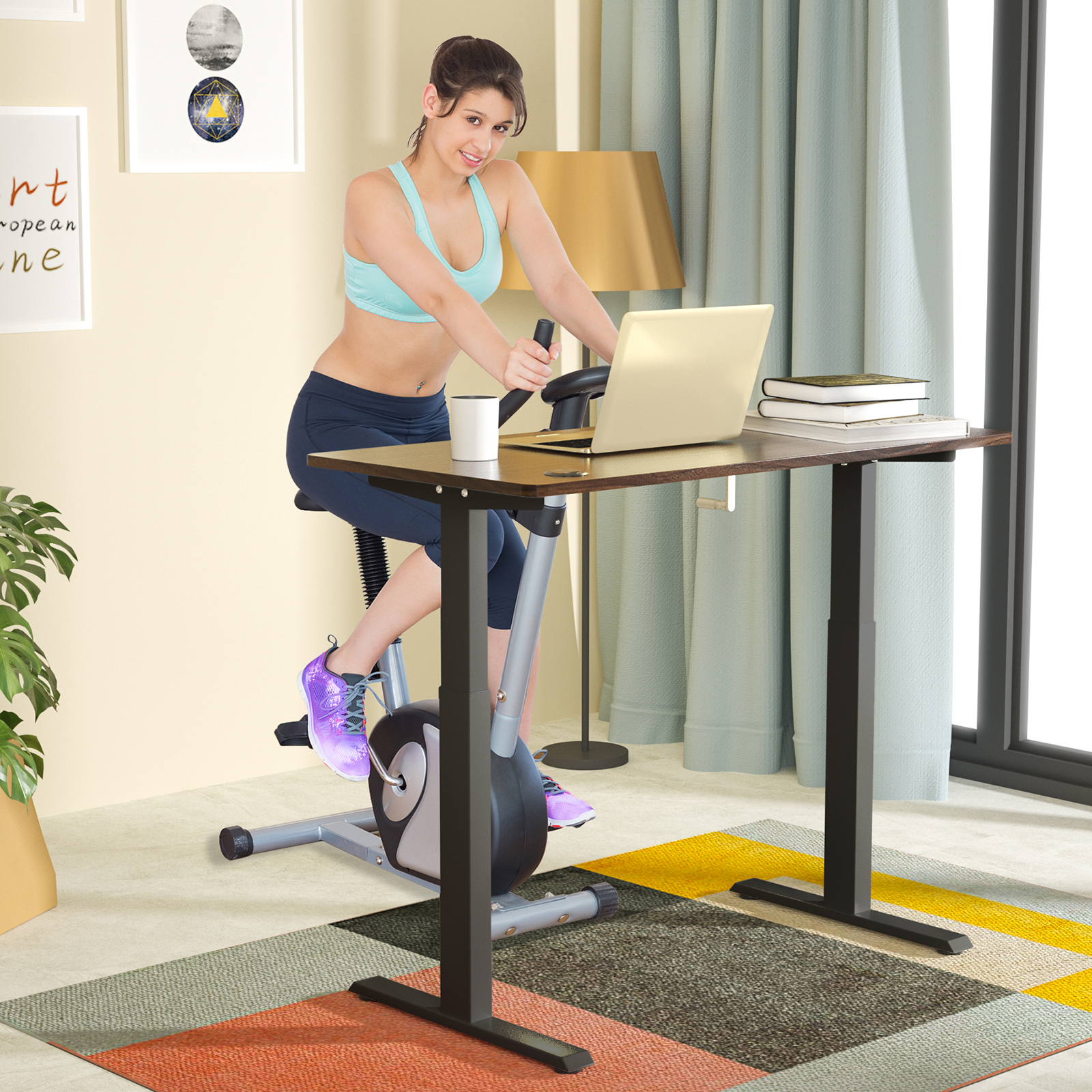 Costway Hand Crank Sit to Stand Desk Frame Adjustable Height Standing Base - Picture 16 of 33