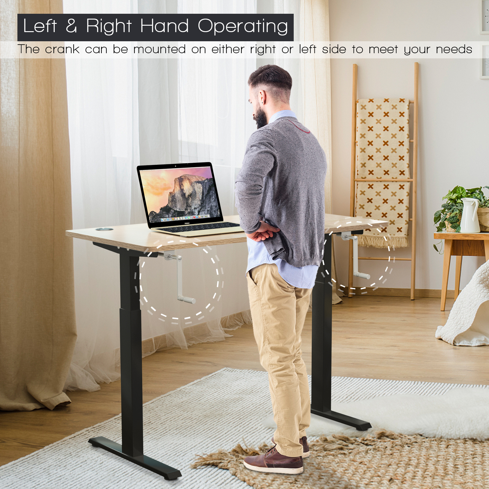 Costway Hand Crank Sit to Stand Desk Frame Adjustable Height Standing Base - Picture 17 of 33
