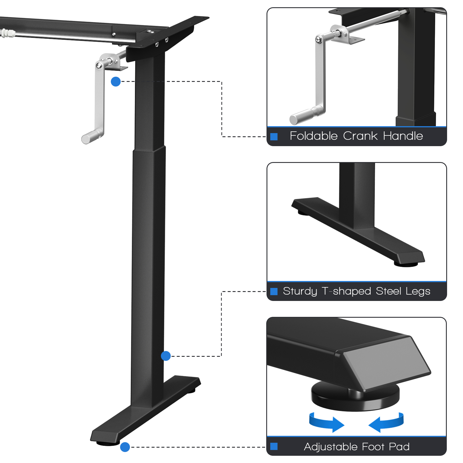 Costway Hand Crank Sit to Stand Desk Frame Adjustable Height Standing Base - Picture 20 of 33