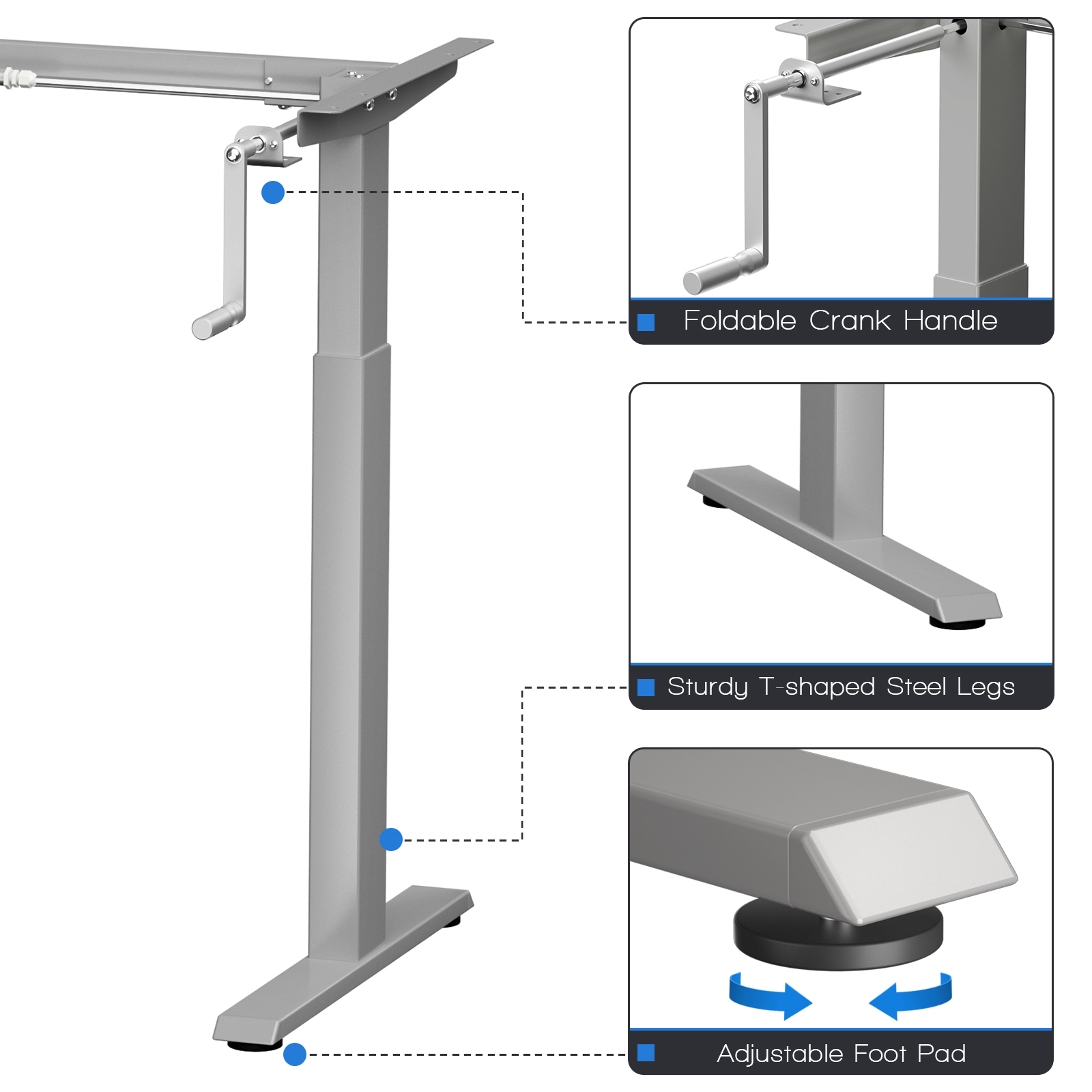 Costway Hand Crank Sit to Stand Desk Frame Adjustable Height Standing Base - Picture 9 of 33