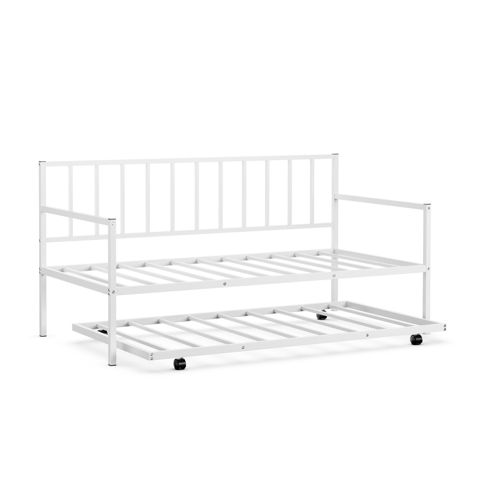 Twin Size Metal Daybed Space-Saving Sofa Bed & Roll Out Trundle Set with Casters
