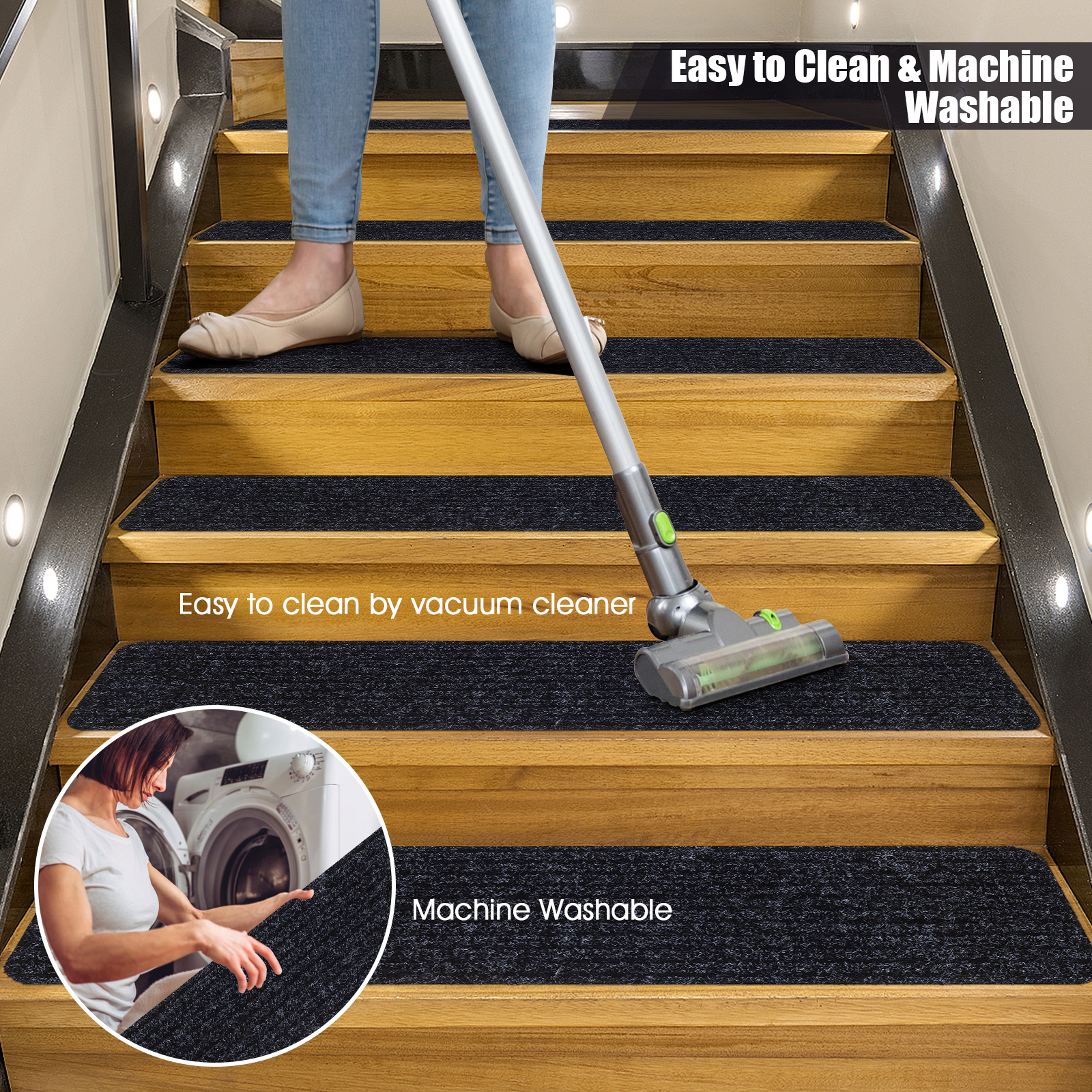15 PCS Slip-resistant Stair Mats 30" x 8" Non-Slip Stair Treads Carpet - Picture 10 of 12