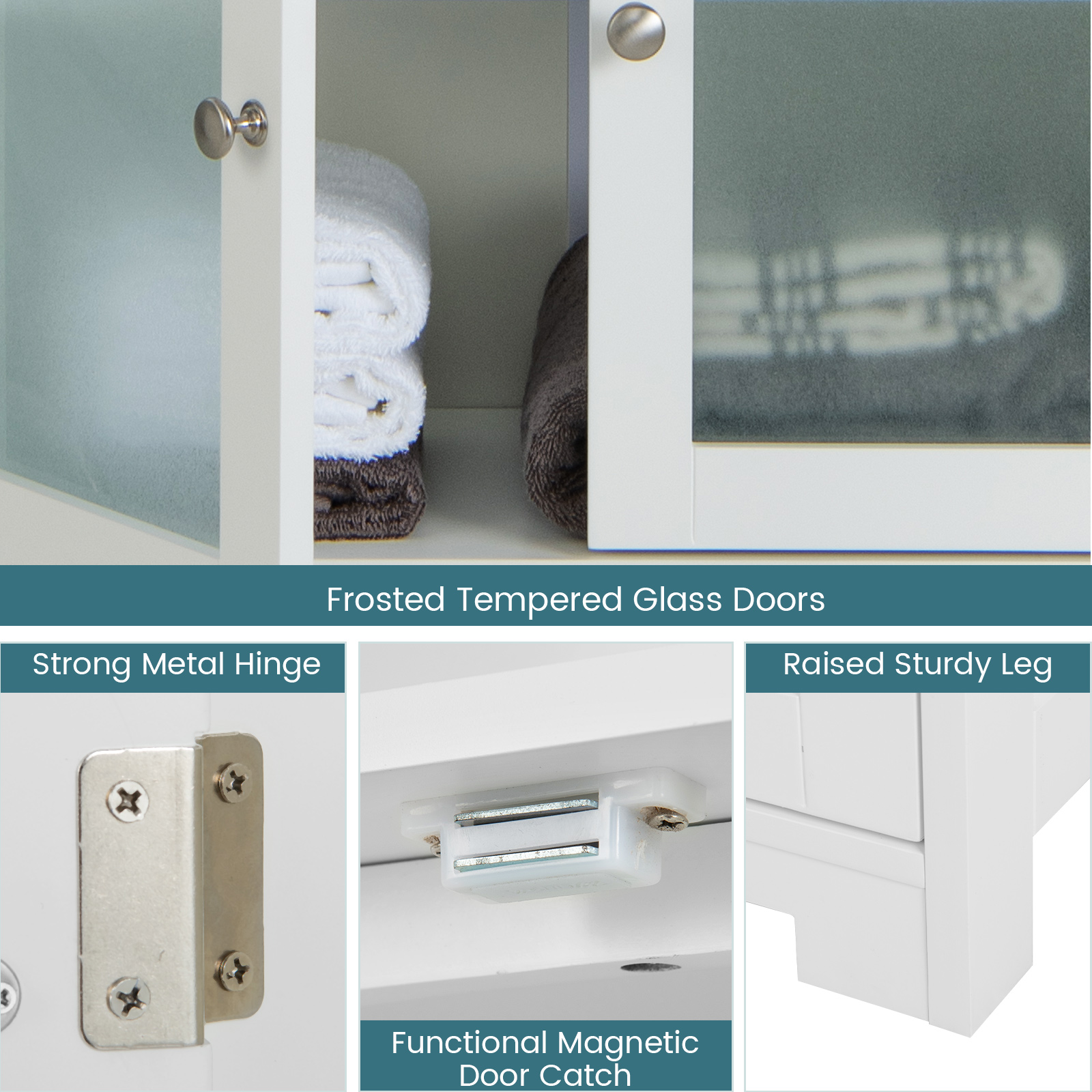 Bathroom Tall Storage Cabinet Linen Tower w/ Glass Door & Adjustable Shelf - Picture 19 of 20