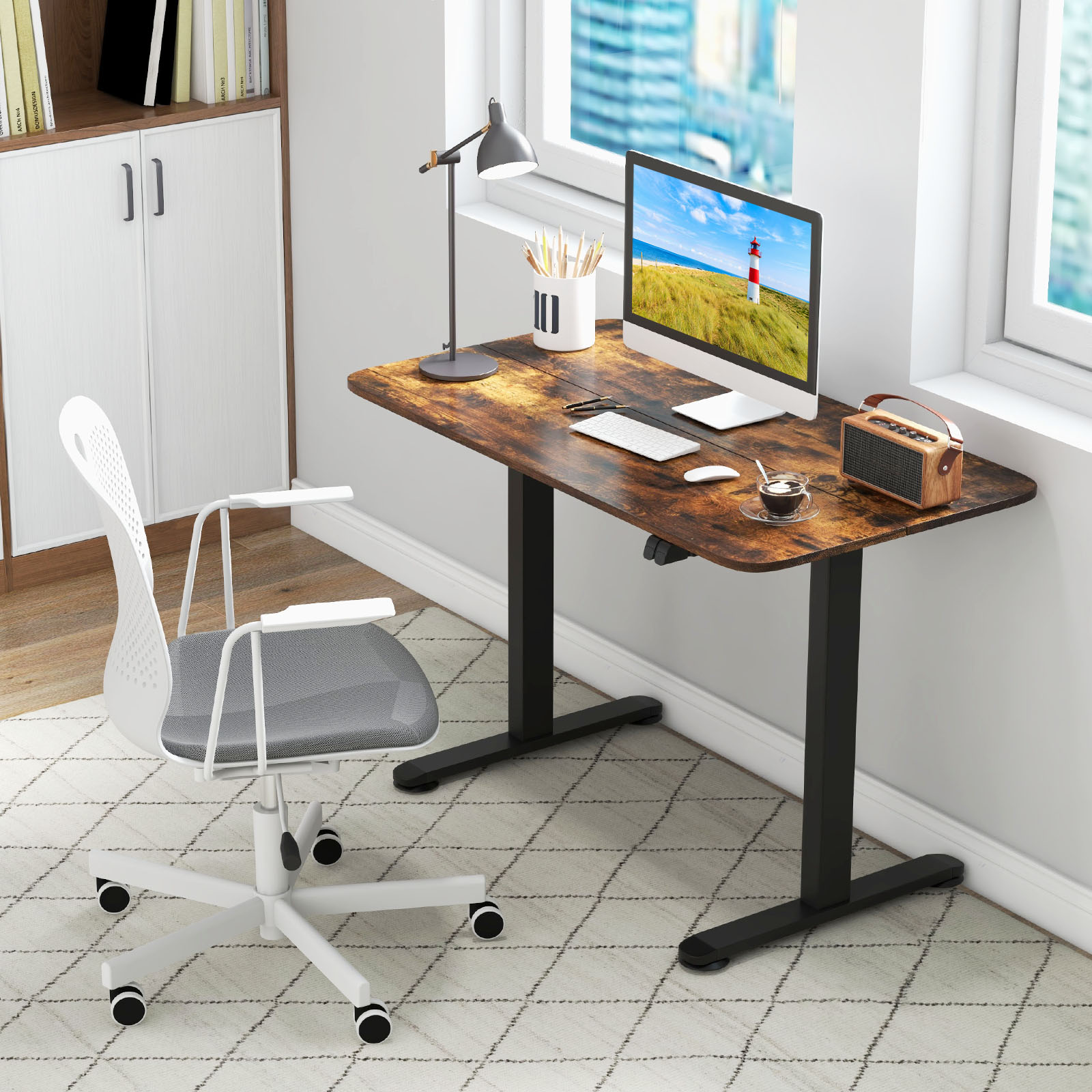 Electric Height-Adjustable Desk w/ 44" x 24" Work Surface for Working Reading - Picture 20 of 24