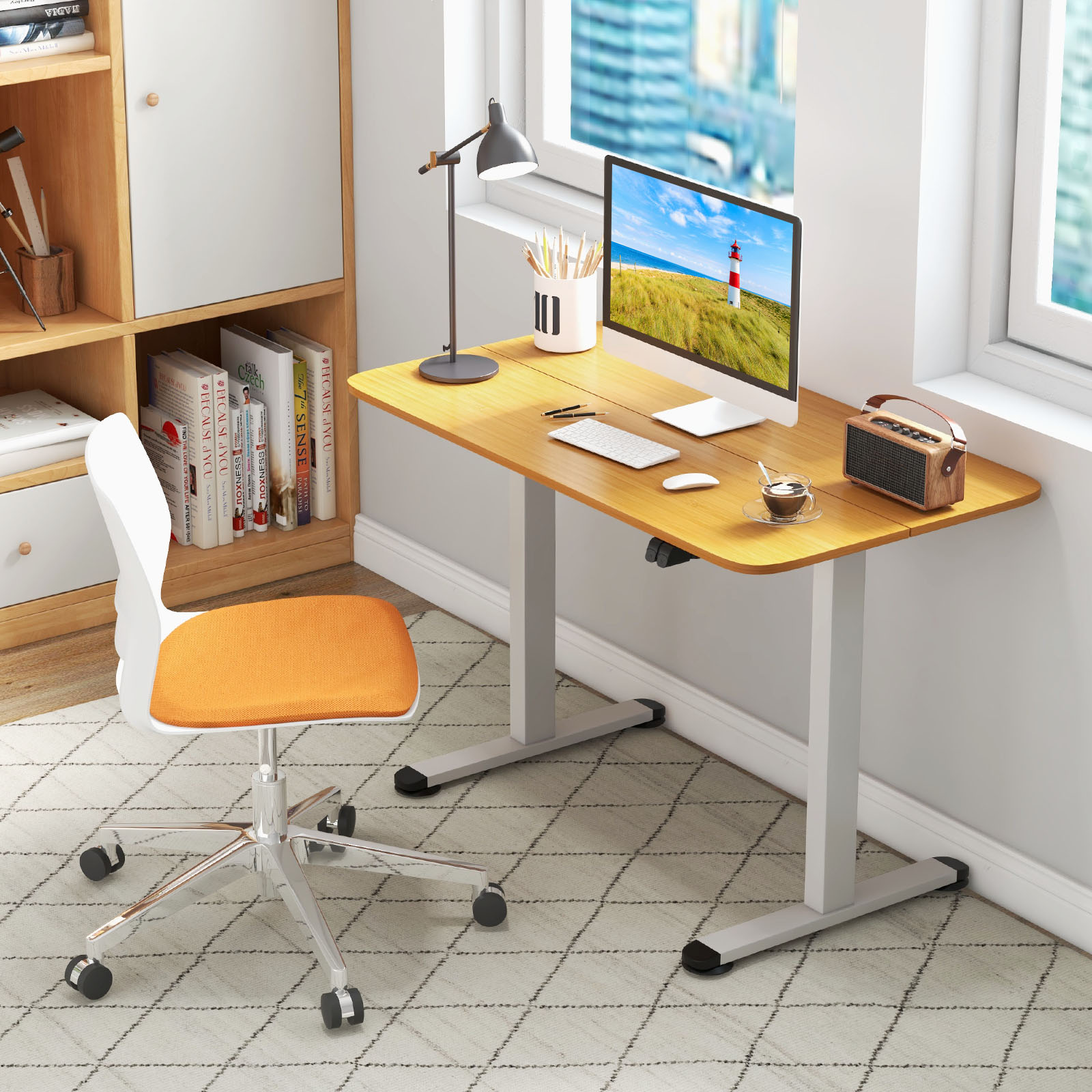 Electric Height-Adjustable Desk w/ 44" x 24" Work Surface for Working Reading - Picture 12 of 24