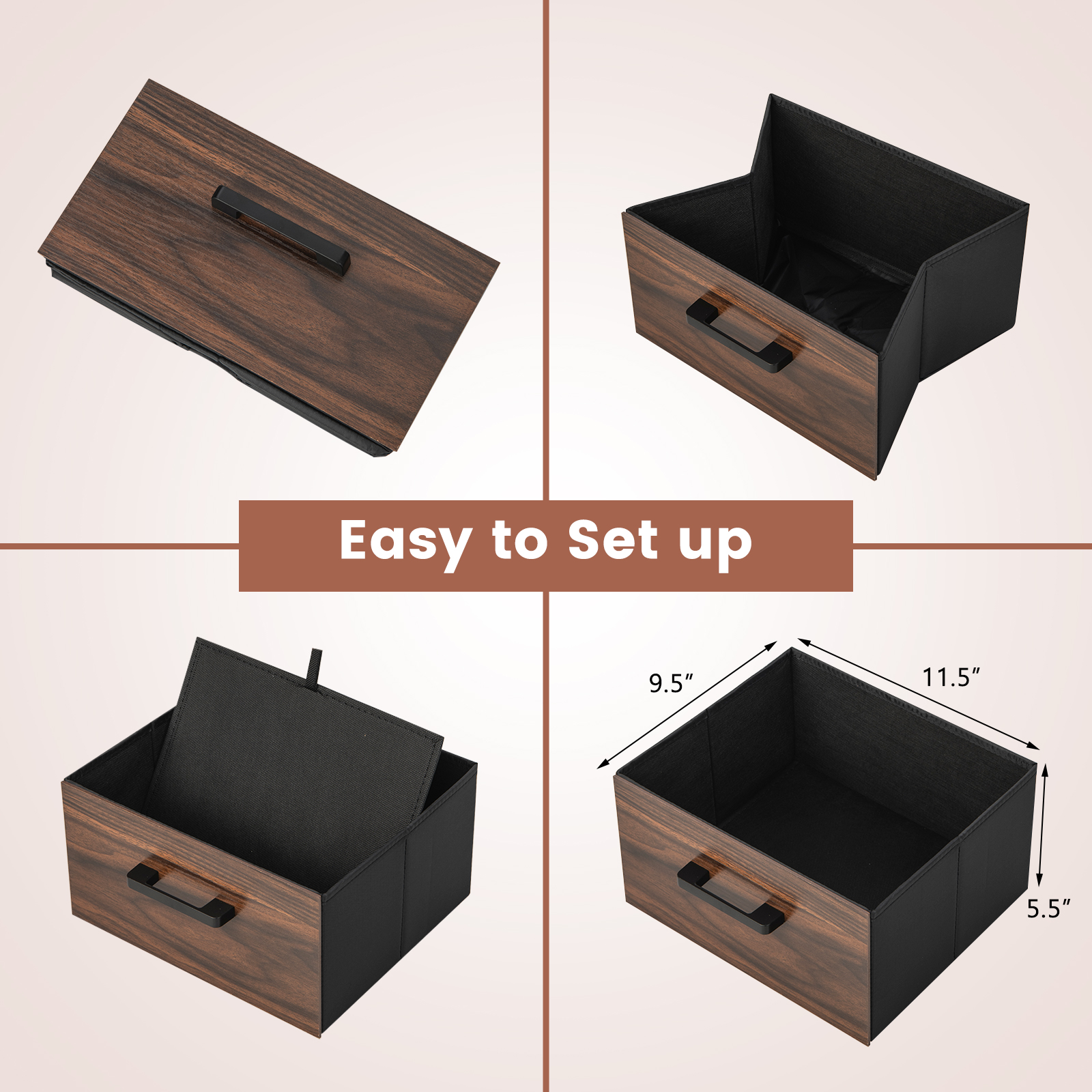 2 PCS Nightstand Bedside End Table w/2 Fabric Drawers & Storage Shelf