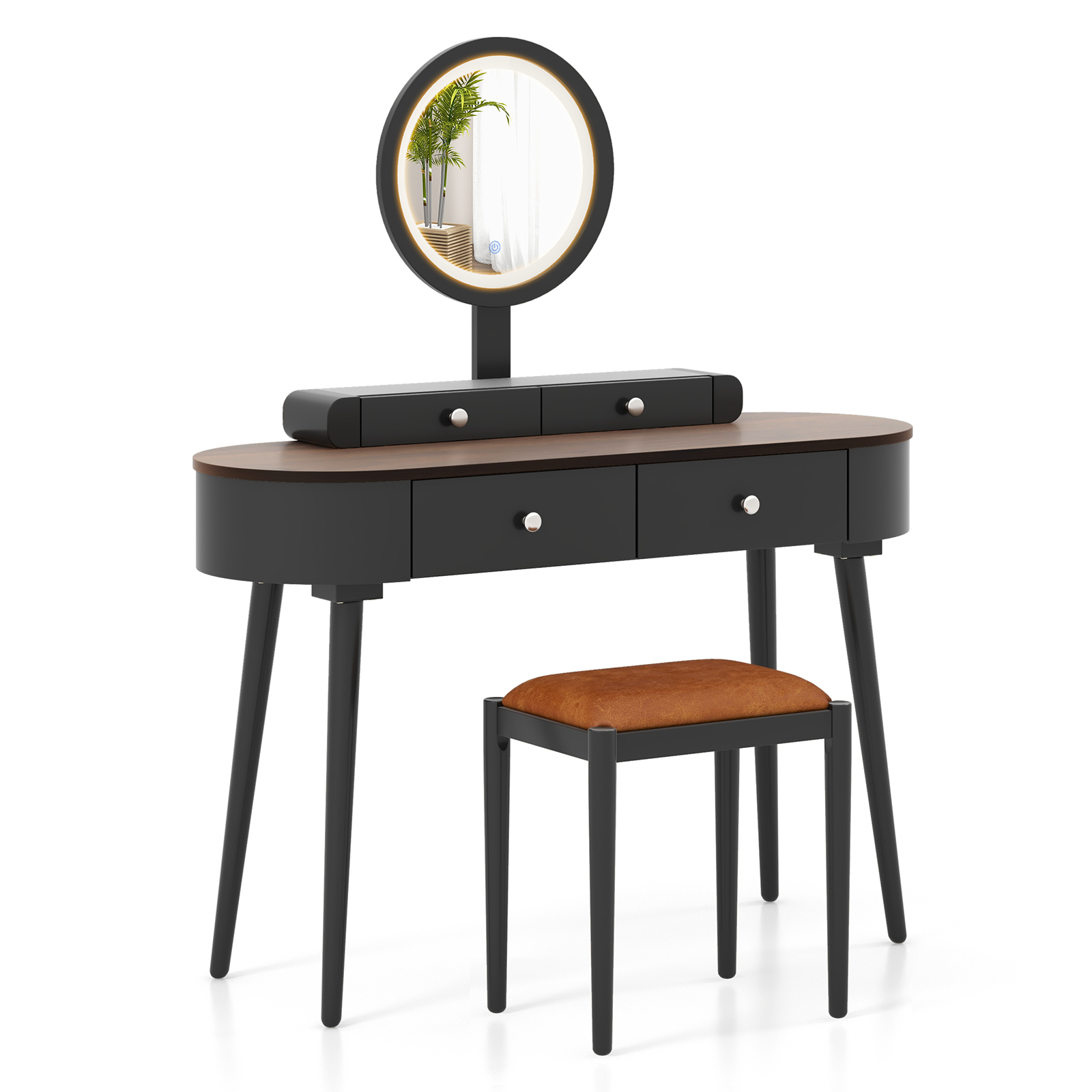 Solid Wood Makeup Vanity Desk Set w/LED Lighted Mirror, Drawers, Cushioned Stool - Picture 11 of 40