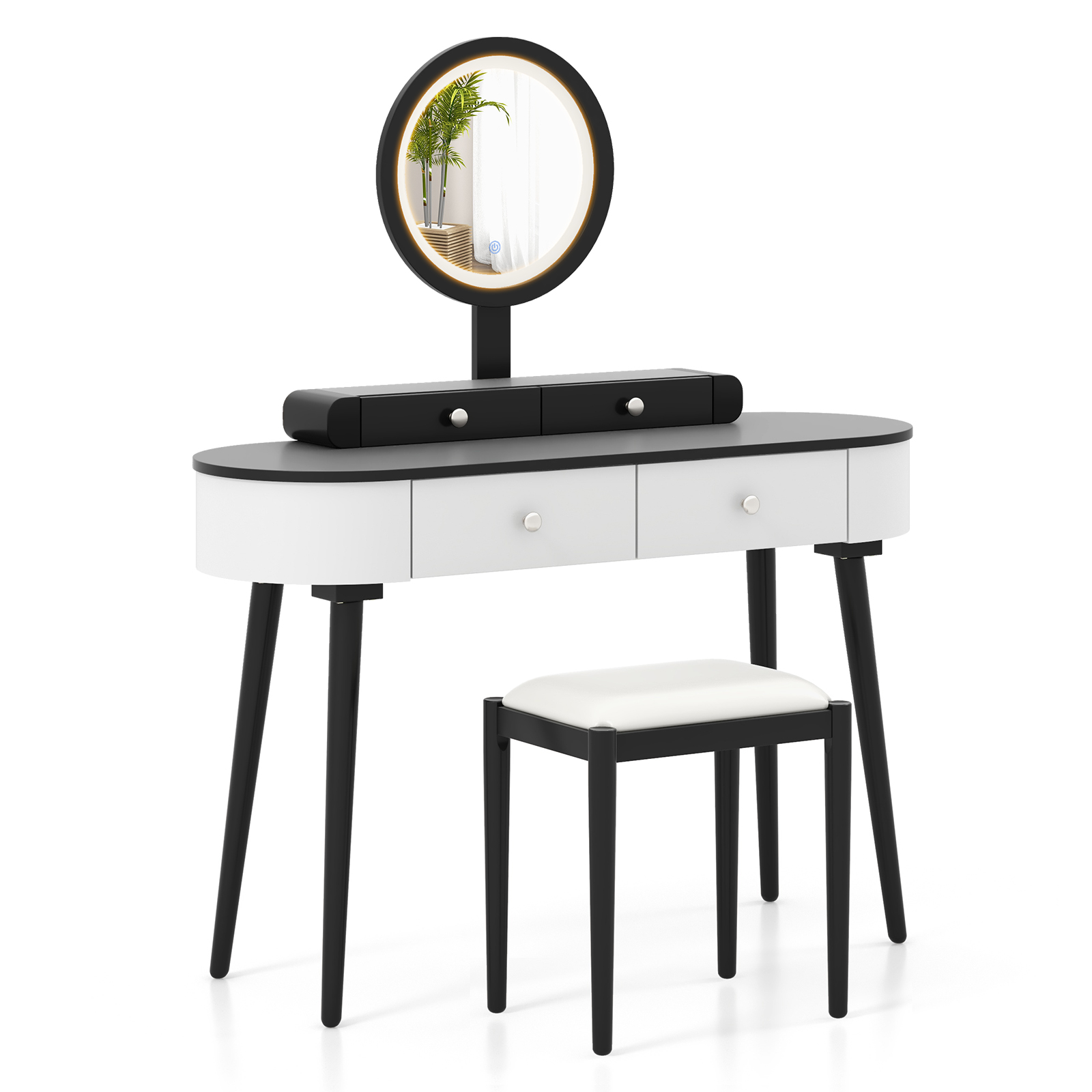 Solid Wood Makeup Vanity Desk Set w/LED Lighted Mirror, Drawers, Cushioned Stool - Picture 21 of 40