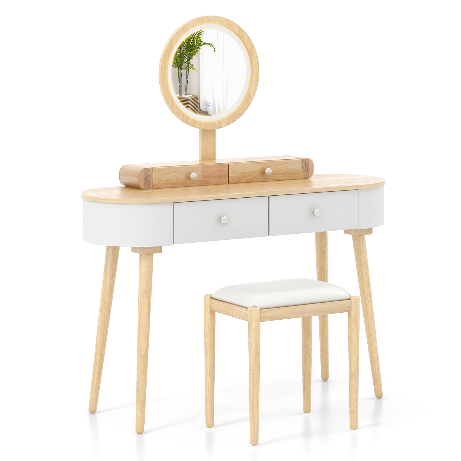 Solid Wood Makeup Vanity Desk Set w/LED Lighted Mirror, Drawers, Cushioned Stool - Picture 31 of 40