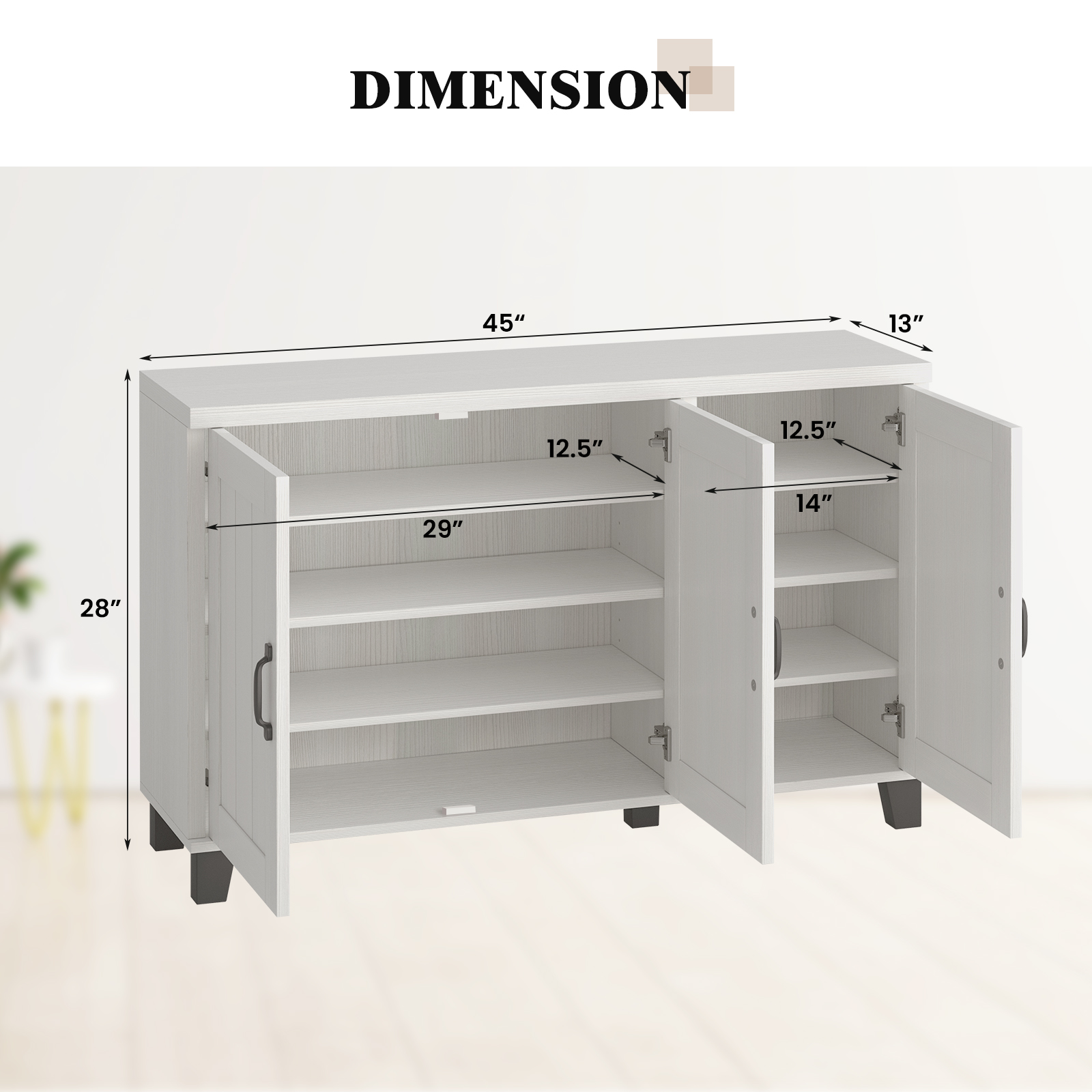 3-Door Buffet Sideboard Storage Credenza Cabinet Console Adjustable Shelf - Picture 9 of 13