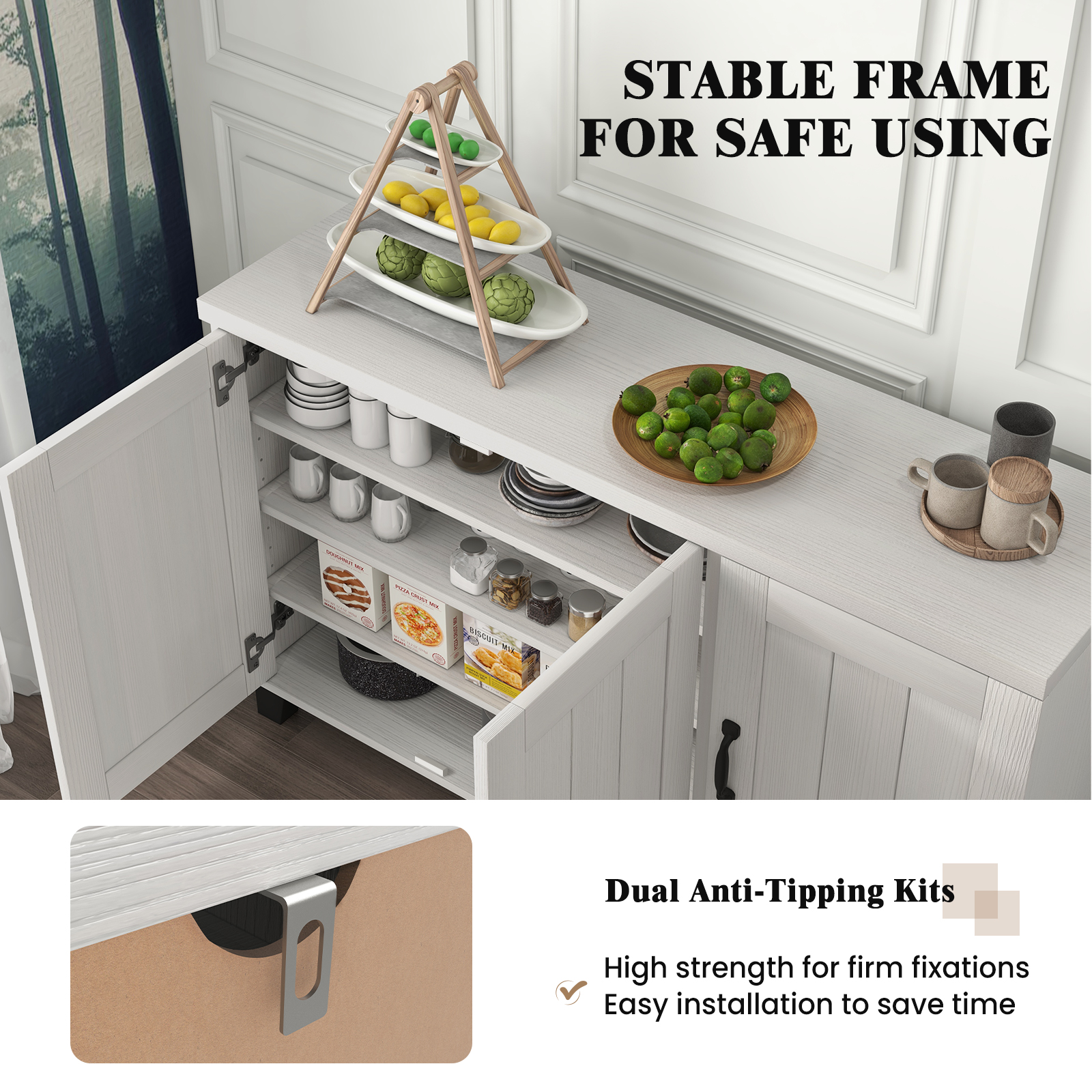 3-Door Buffet Sideboard Storage Credenza Cabinet Console Adjustable Shelf - Picture 11 of 13
