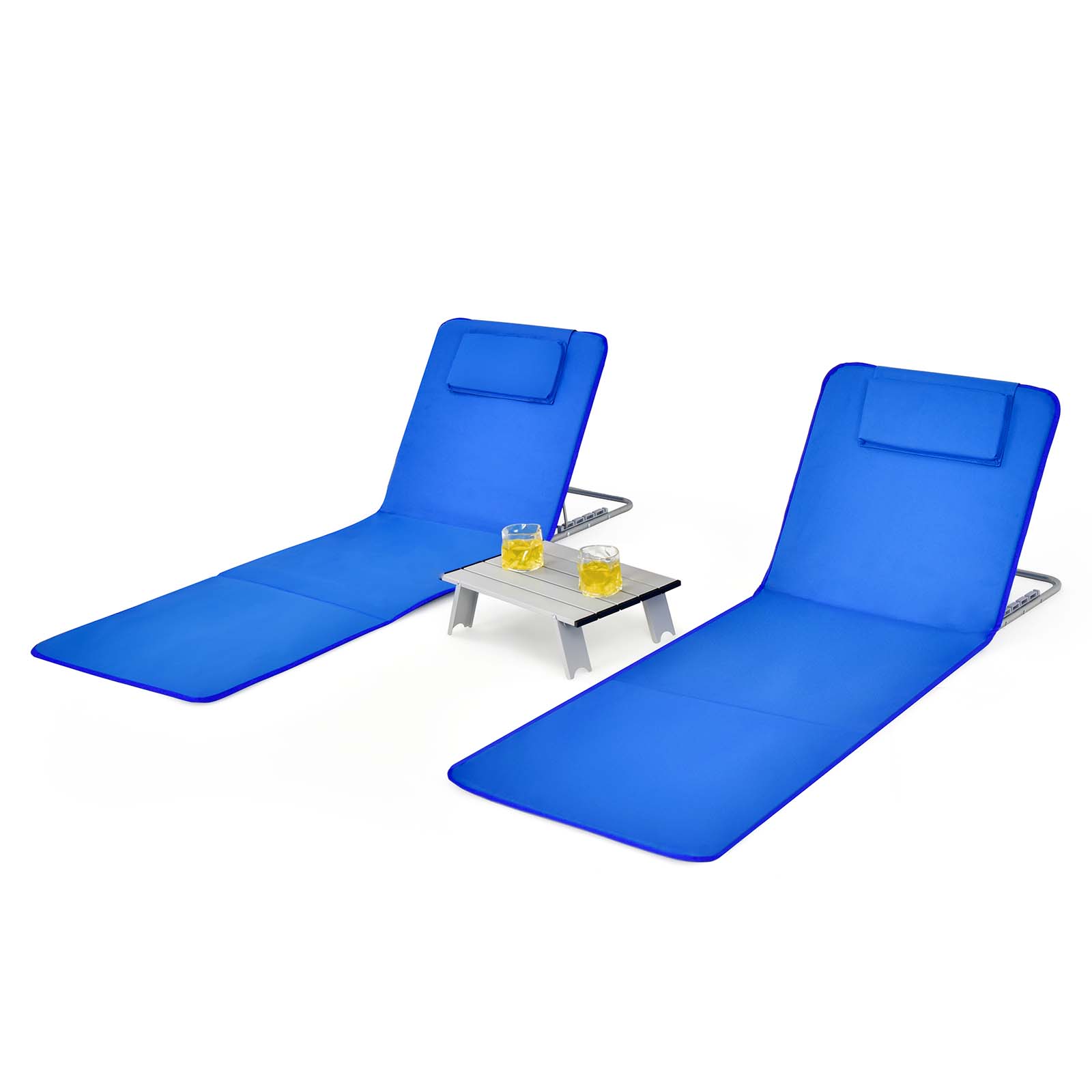 3-teiliges Strandsessel Matten Set 2 verstellbare Loungesessel mit Tisch - Bild 11 von 20