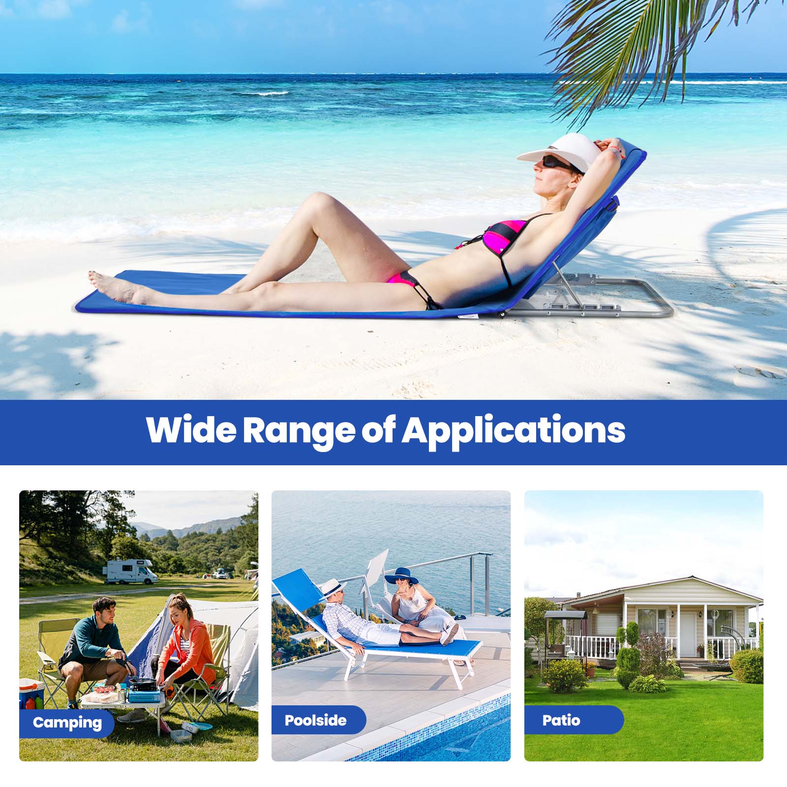 3-teiliges Strandsessel Matten Set 2 verstellbare Loungesessel mit Tisch - Bild 19 von 20