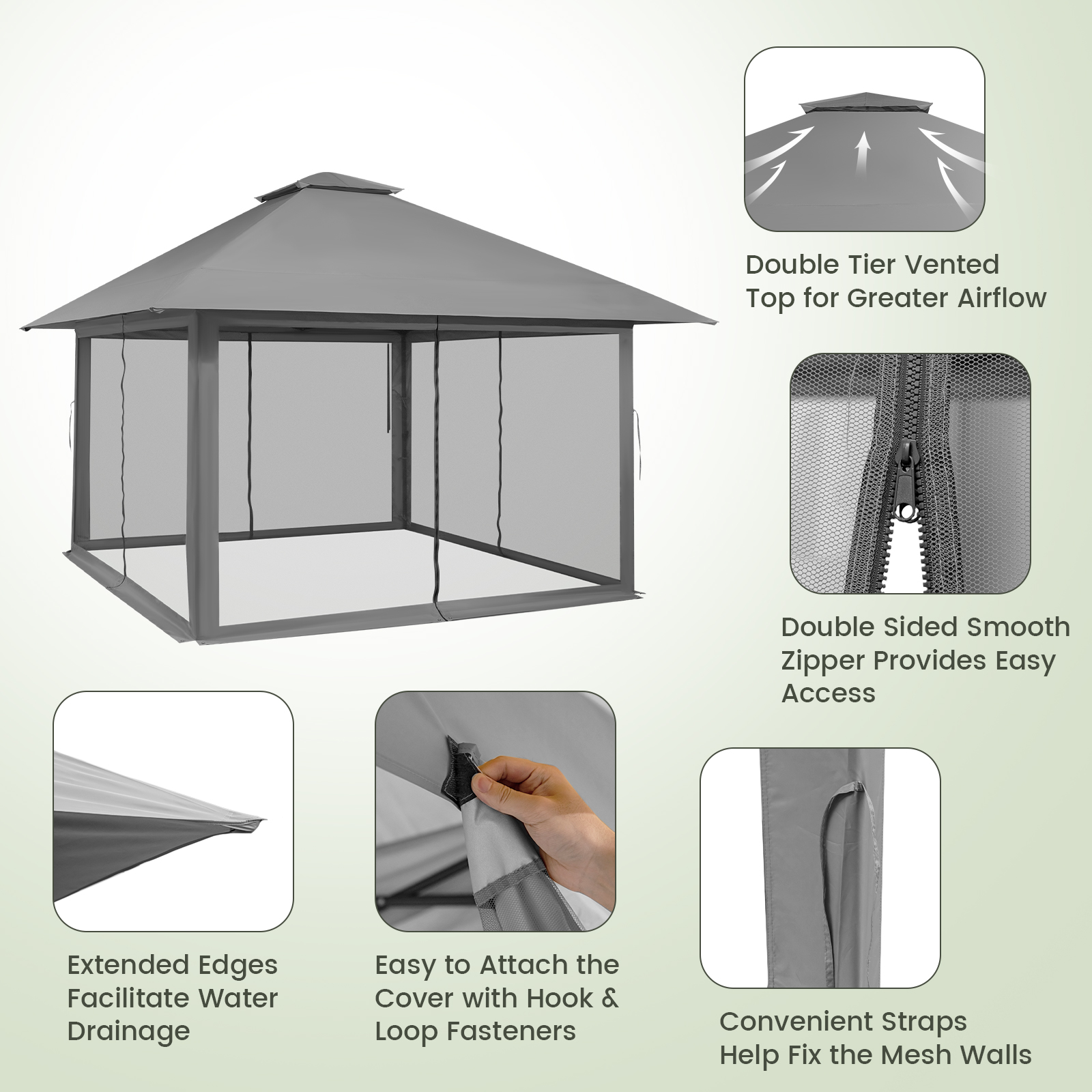 Outdoor Patio 13x13ft Pop-up Instant Canopy Tent Mesh Sidewall UV50+ Adjust