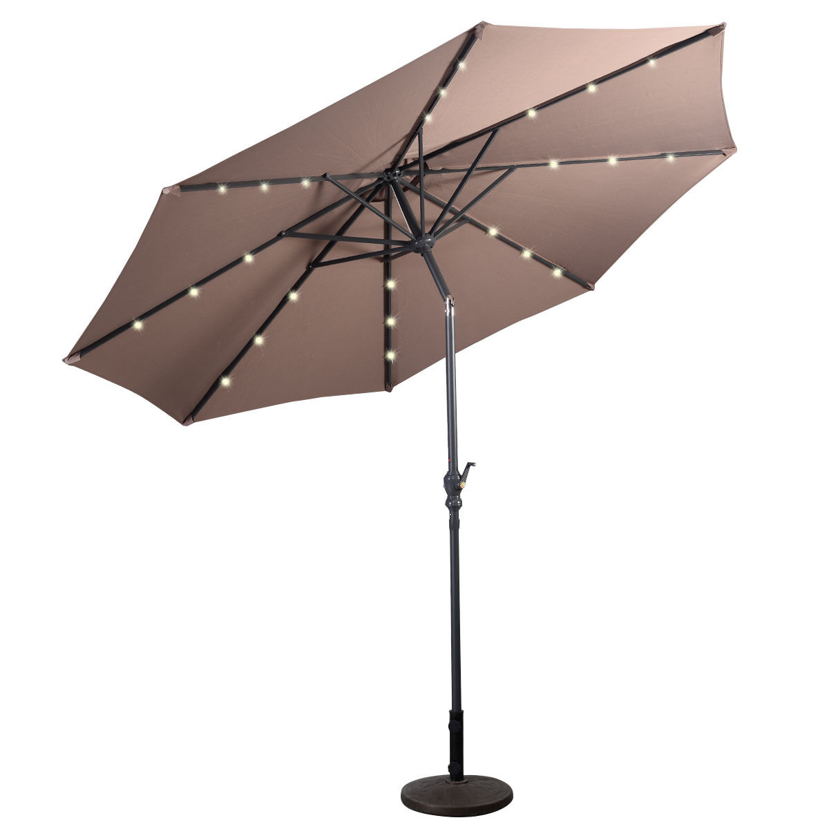 10FT Patio Solar Umbrella LED Patio Market Steel Tilt W/ Crank Outdoor - Picture 24 of 30