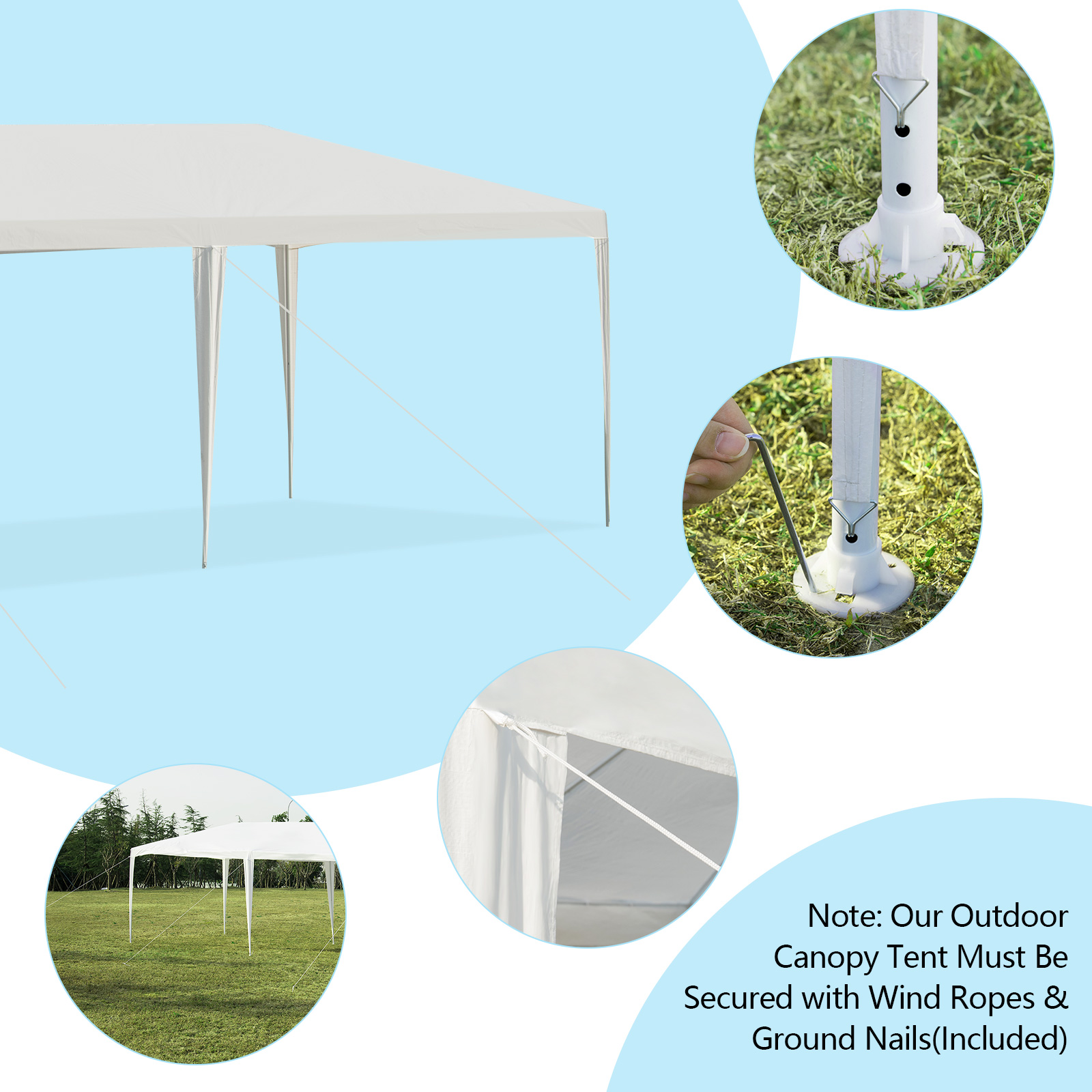 Outdoor 10'x20' Baldachin Zelt Schwerlast Hochzeit Seitenwände mit Tragetasche weiß - Bild 5 von 6