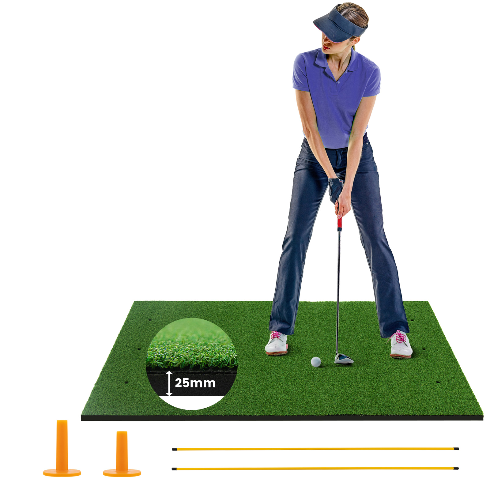 Alfombra de golf césped artificial práctica interior exterior con 2 camisetas de goma - Imagen 11 de 68