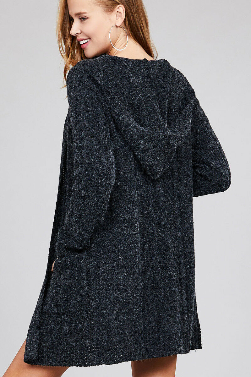 Women's Open Front Cable Knit Cardigan Sweater w Hoodie Women's Open Front Cable Knit Cardigan Sweater w Hoodie