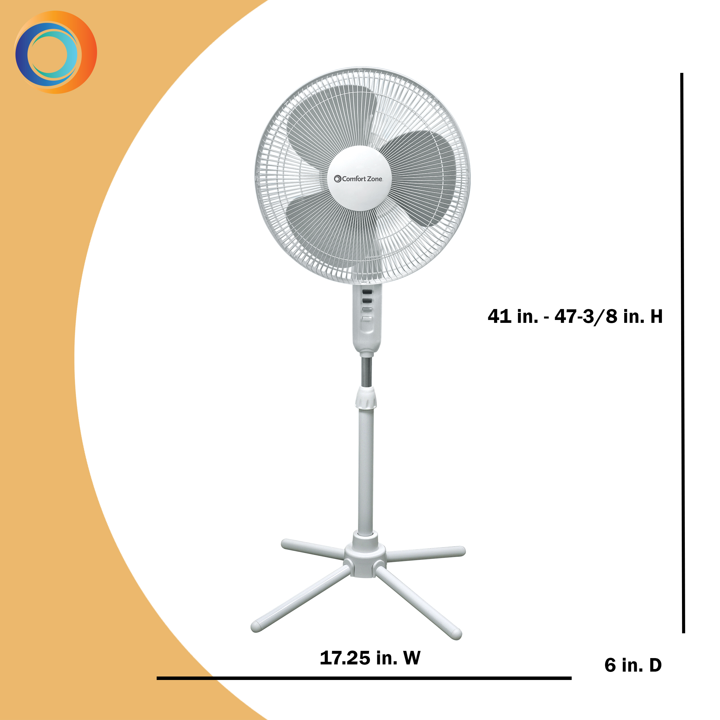 Comfort Zone CZST161BTE 3Speed Adjustable 16" Oscillating Pedestal Fan