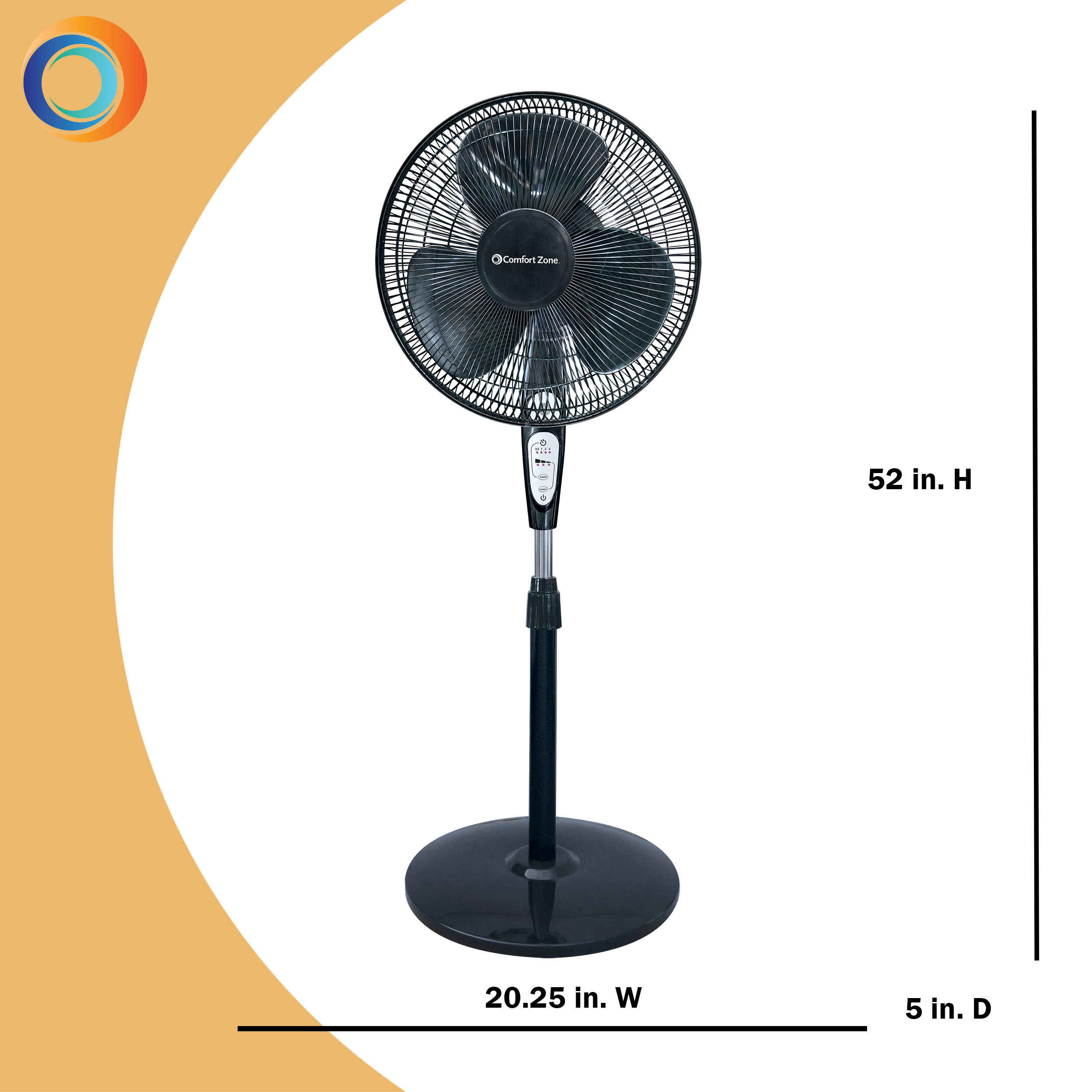 Comfort Zone CZST181RBK Quiet 18" 3Speed Oscillating Pedestal Fan with