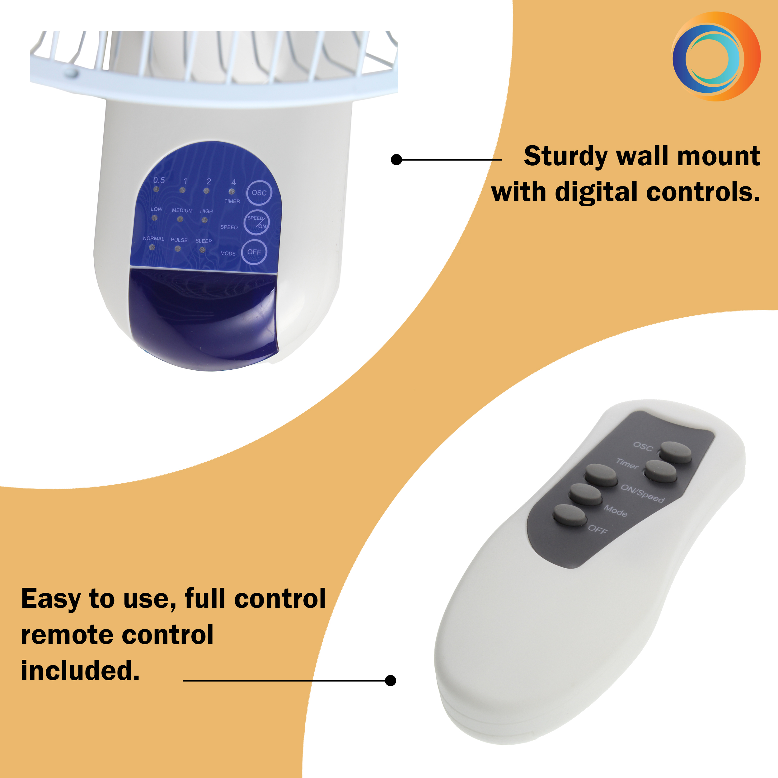 Comfort Zone CZ16WR 16” Quiet 3Speed Wall Mount Fan with Remote