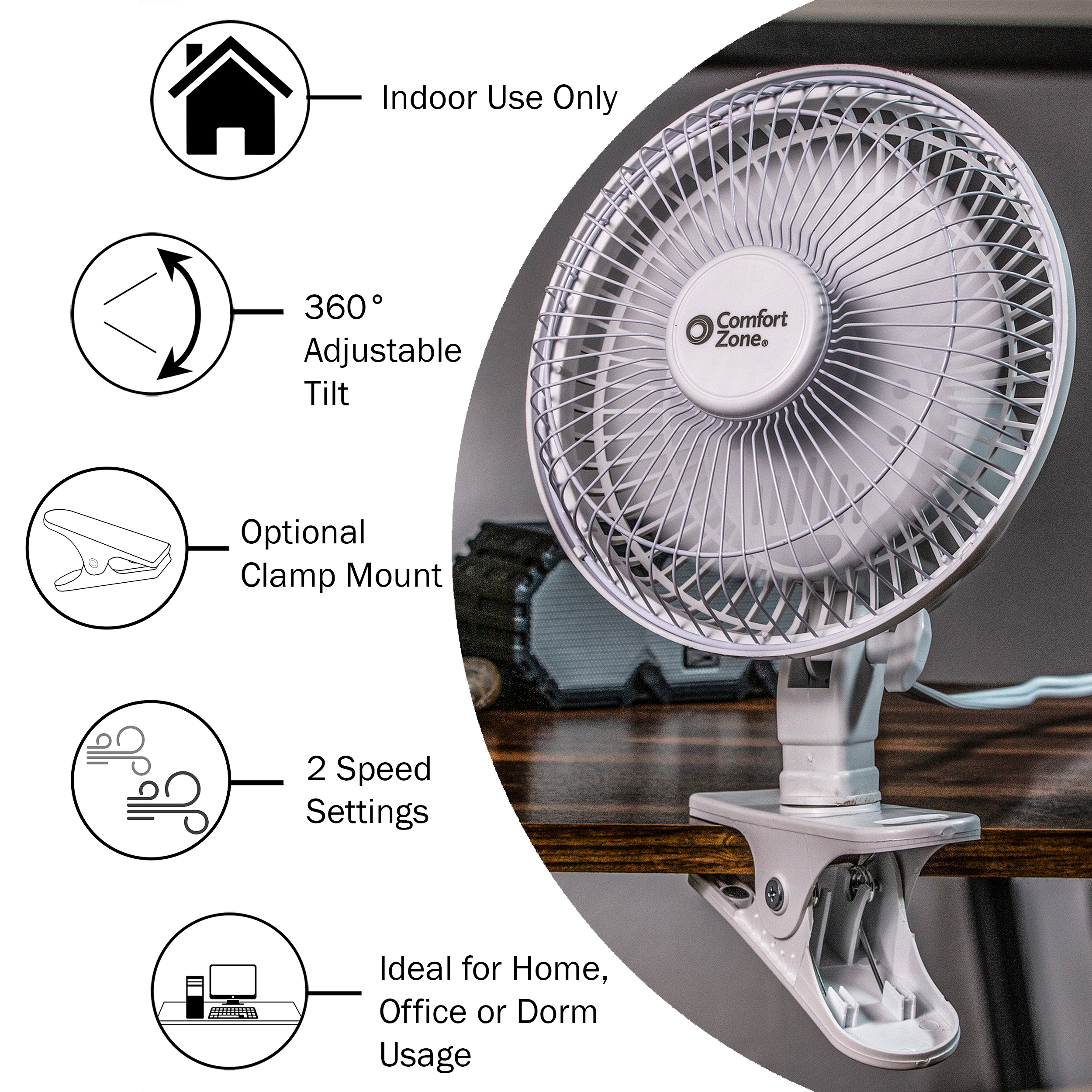 Comfort Zone CZ6XMWT 2Speed 6" Clip Fan with Base eBay