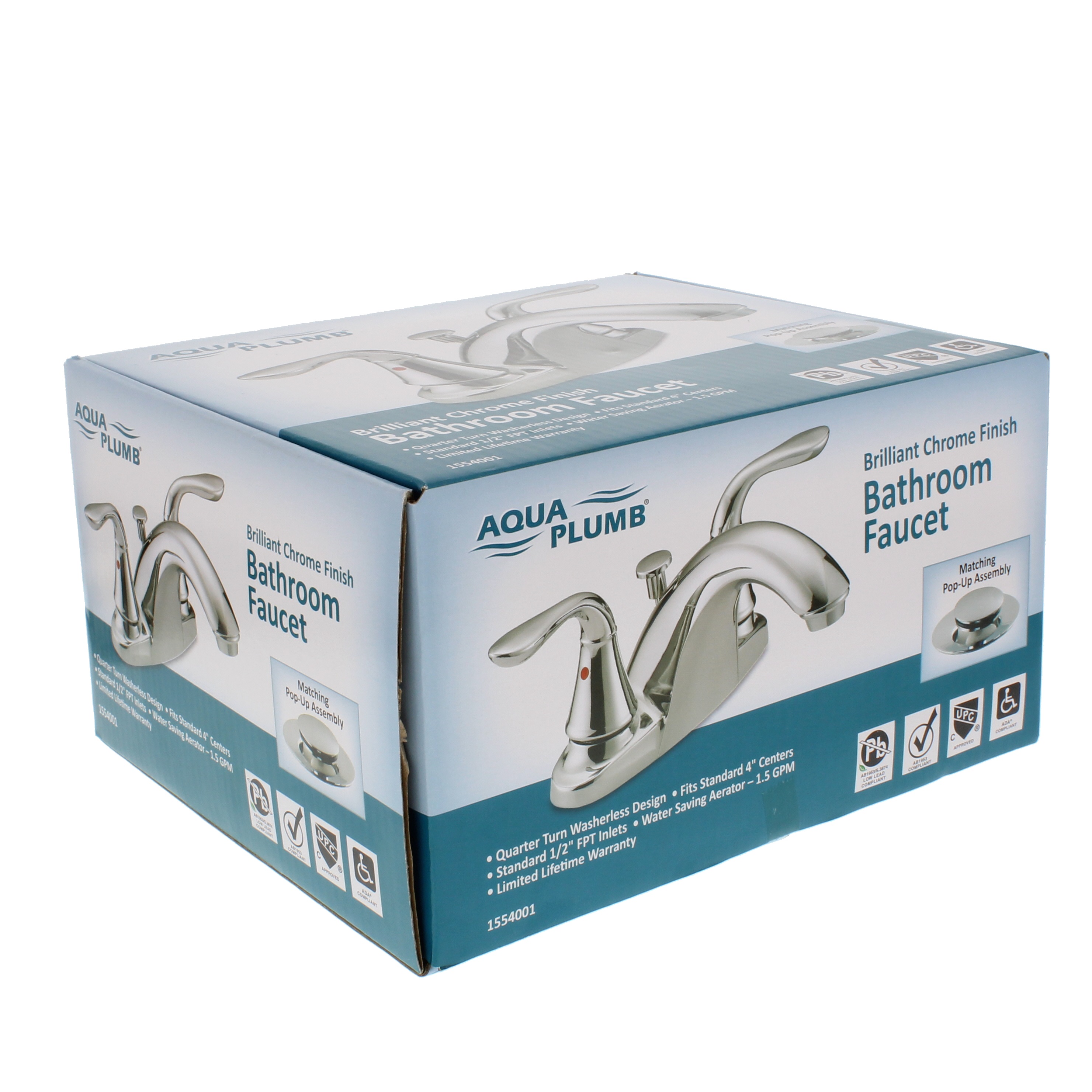 AquaPlumb 1554001 Two Handle Plastic Bathroom Faucet with Popup Drain