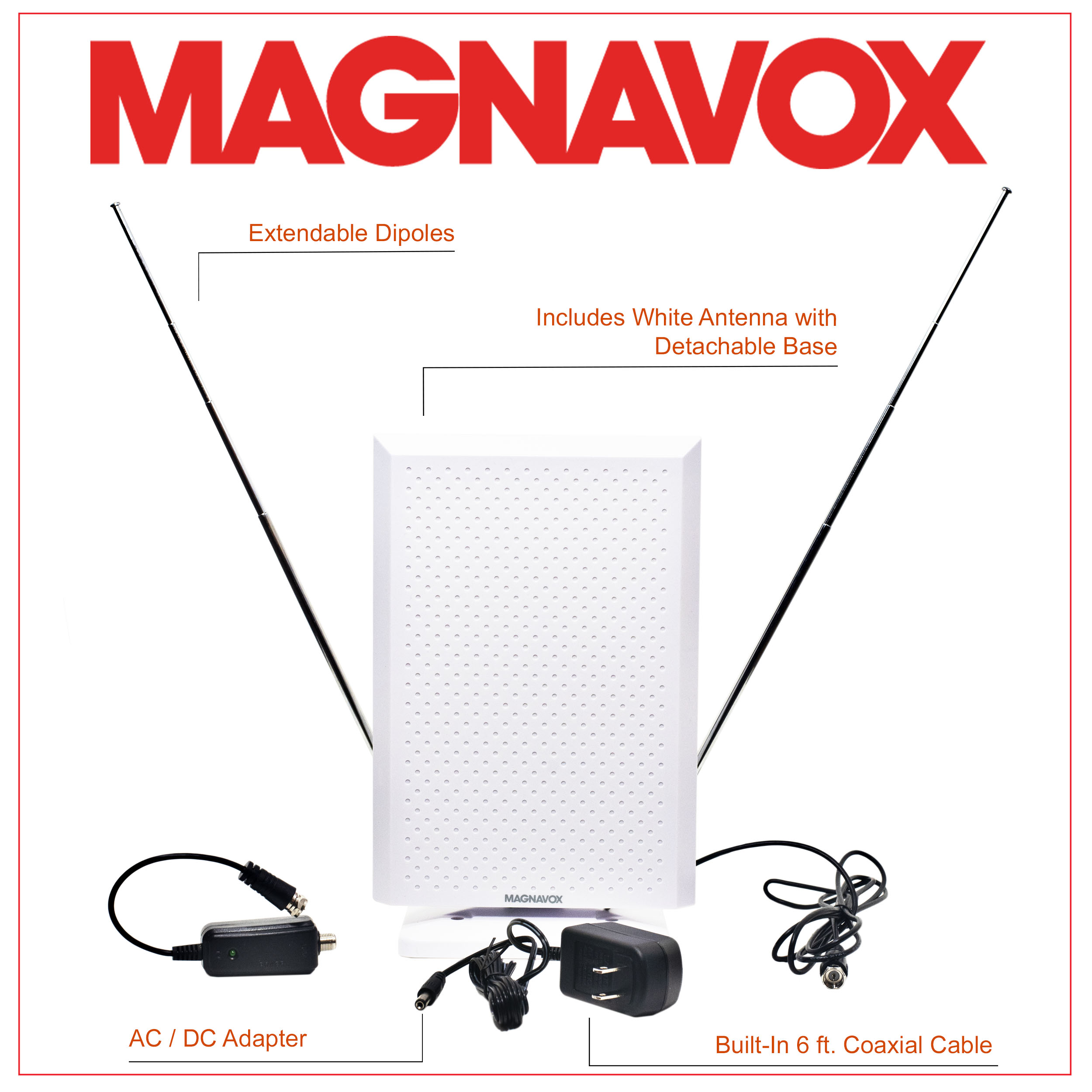 Magnavox MC347 Indoor Antenna with Amplifier with 6ft Coaxial Cord in