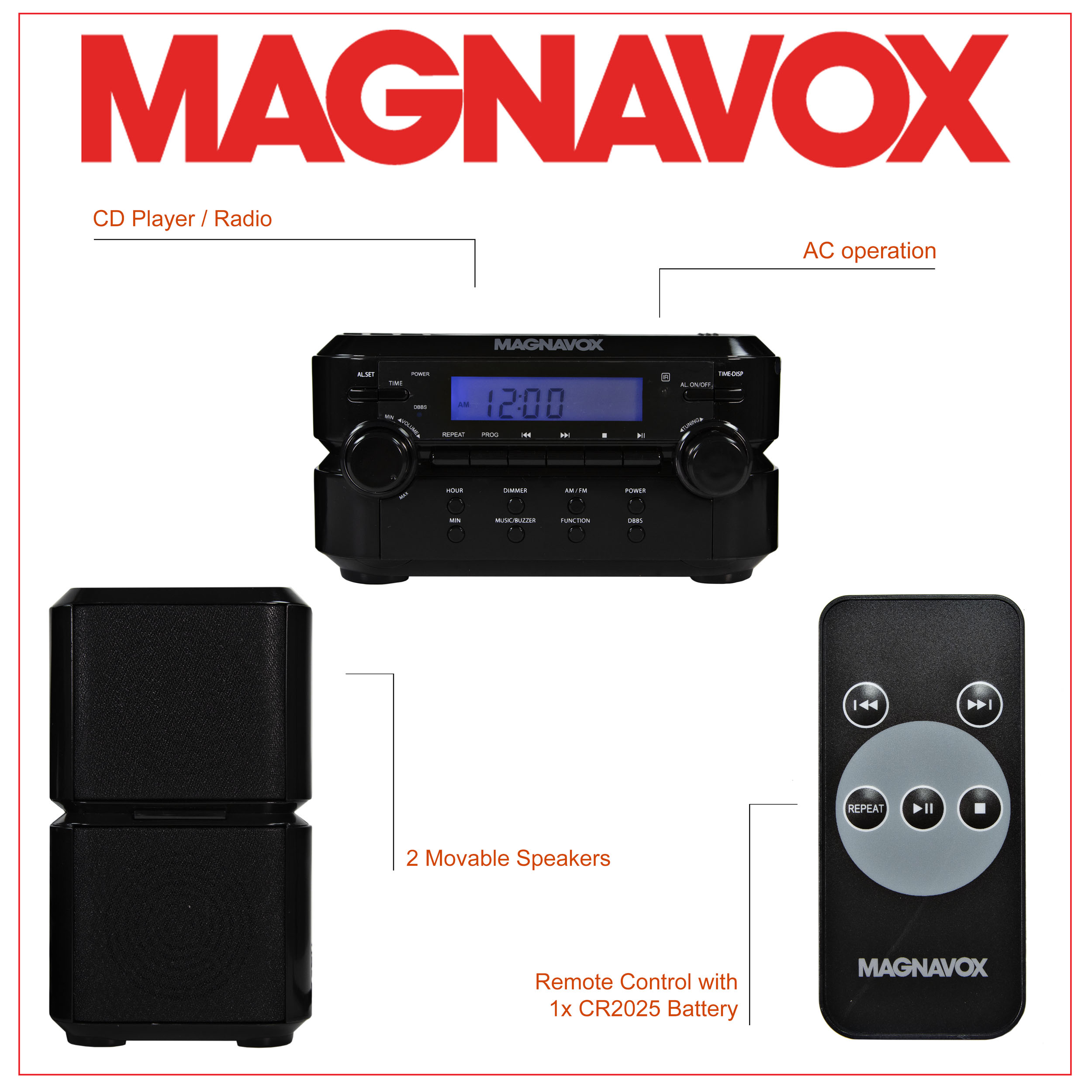 Magnavox MM435BK Compact CD Shelf System with AM/FM, Bluetooth