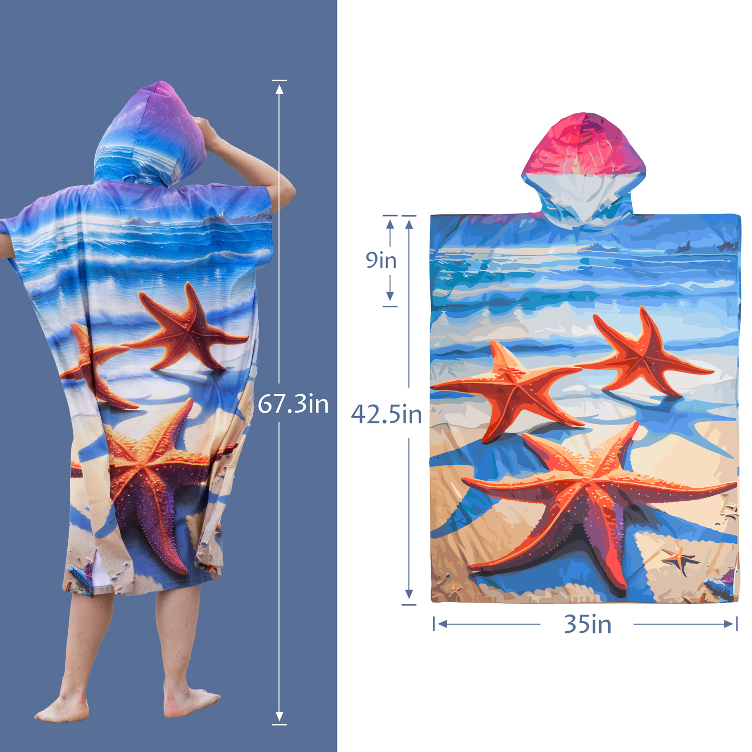 Poncho De Bain BUZIFU - Microfibre Absorbante, Capuche, Changement Facile Plage Ou Surf