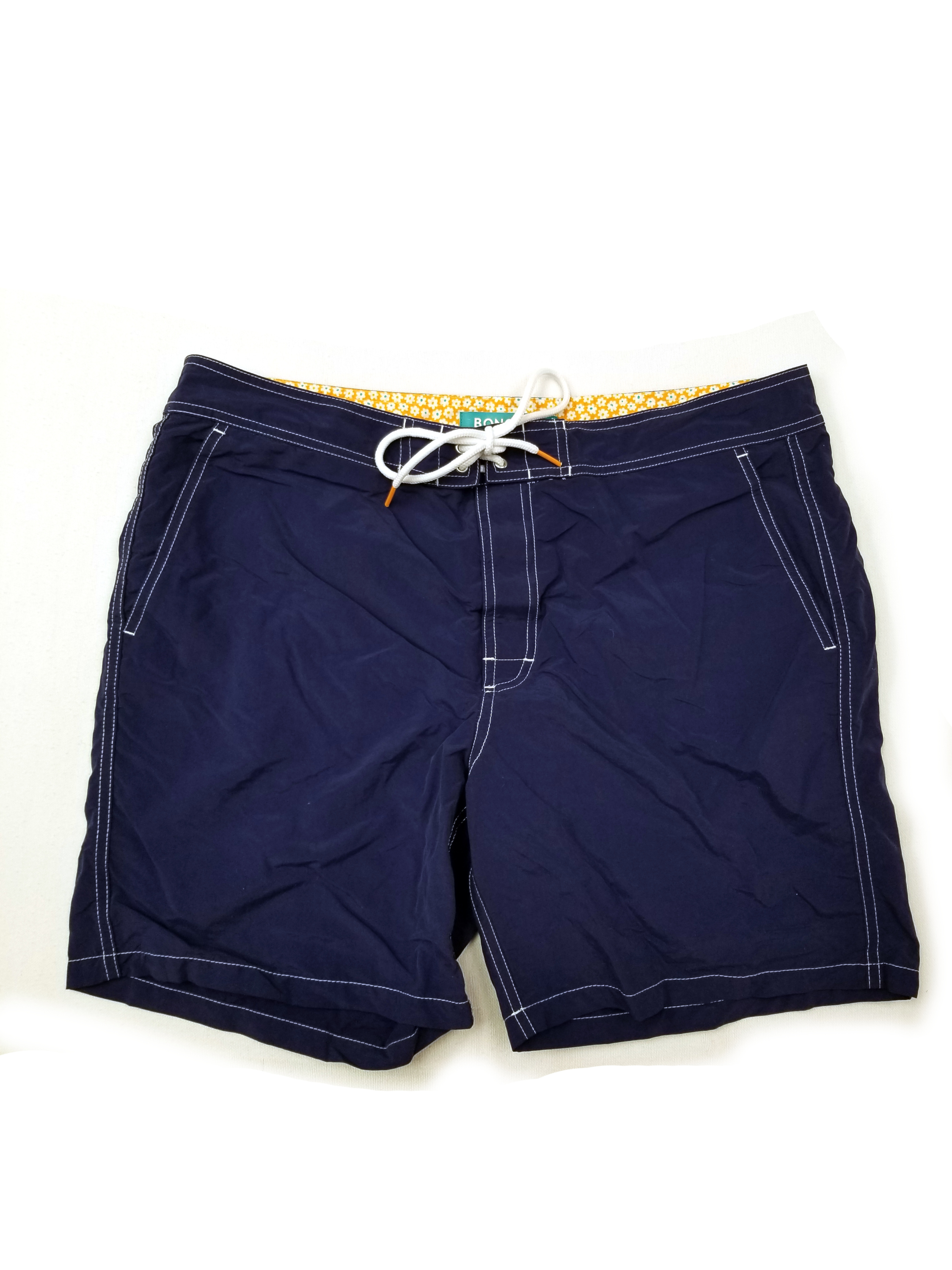New Mens Bonobos Swim Trunks Swimsuit size 32 7-inch inseam navy blue orange