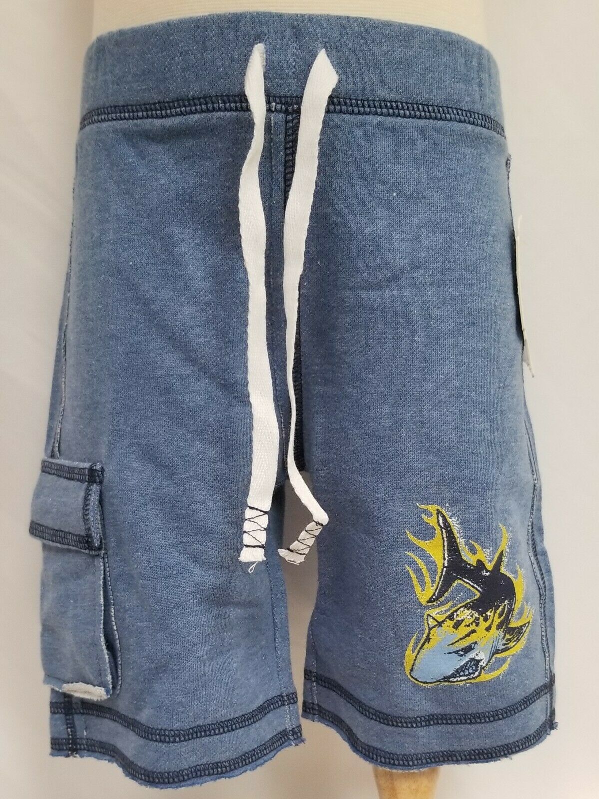 Kapital K Kids Cargo Sweat Shorts drawstring tire flames textured navy blue