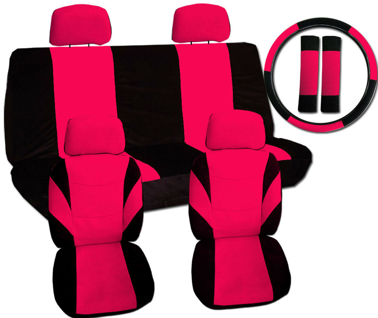 JUEGO COMPLETO FUNDAS ASIENTO COCHE DOS TONOS +4 reposacabezas swc + sbc negro-rojo - Imagen 2 de 2