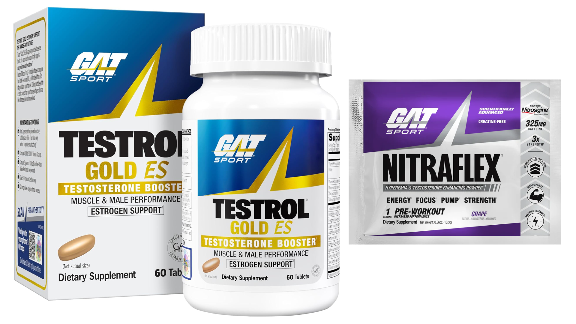 GAT Testrol Original or Gold ES 60 Capsules + Nitraflex Sample [PICK BUNDLE]