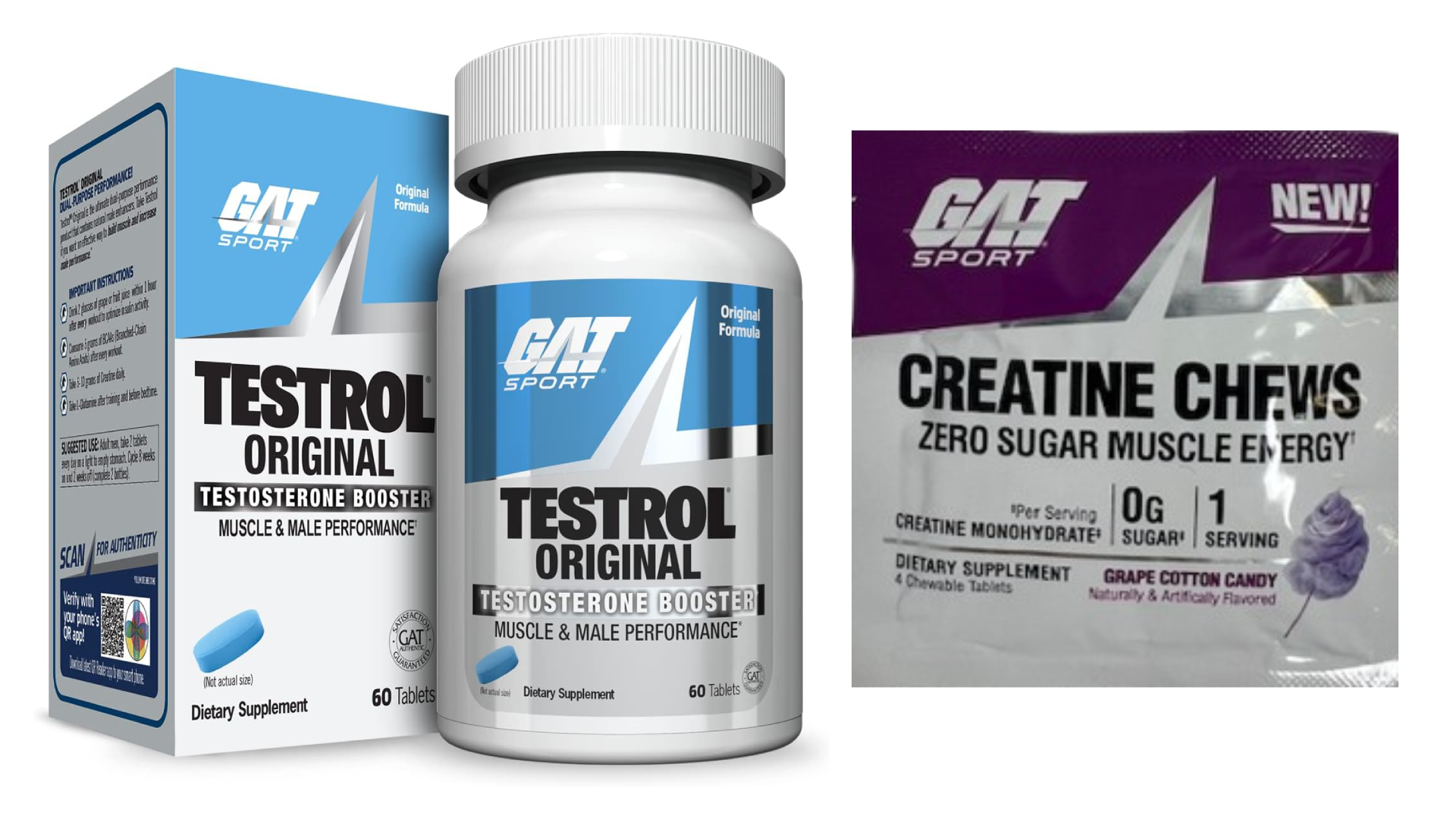 GAT Sport Testrol Original or Gold ES 60 Caps + Creatine Sample [PICK BUNDLE]