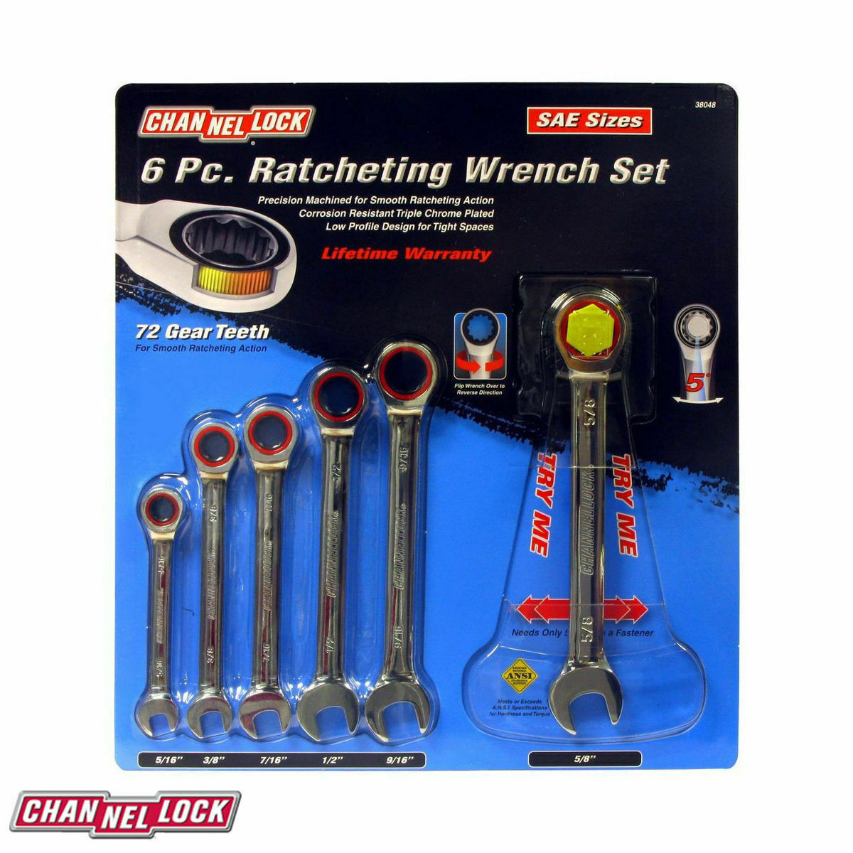 Channellock 38048 6 Piece SAE Ratcheting Combination Wrench Set eBay