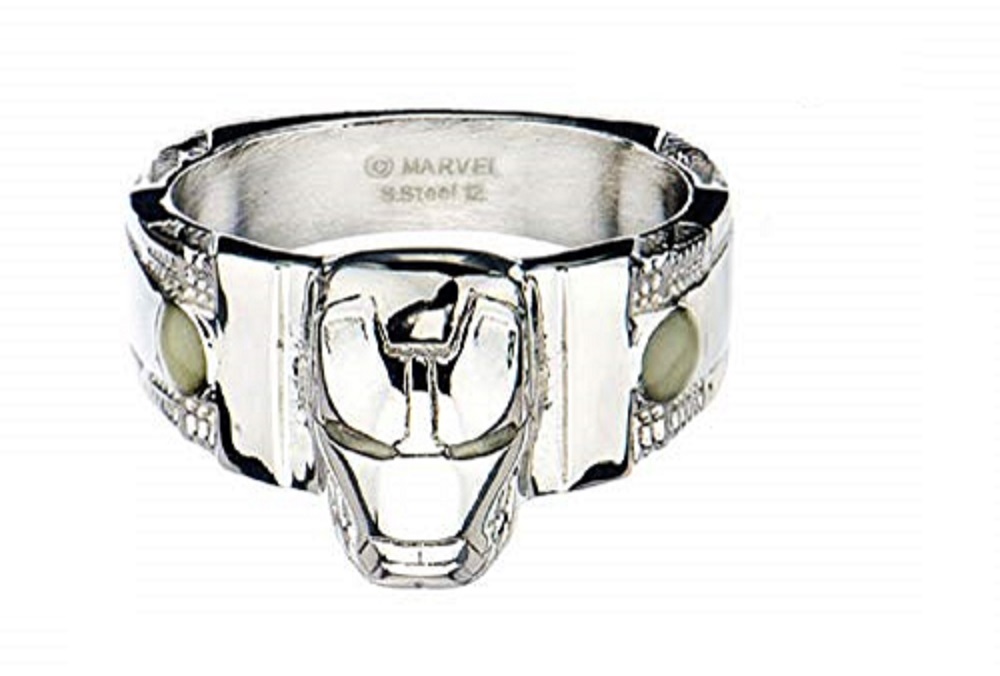 Iron Man Face Glow in the Dark Eyes Stainless Steel Men's 3D Ring