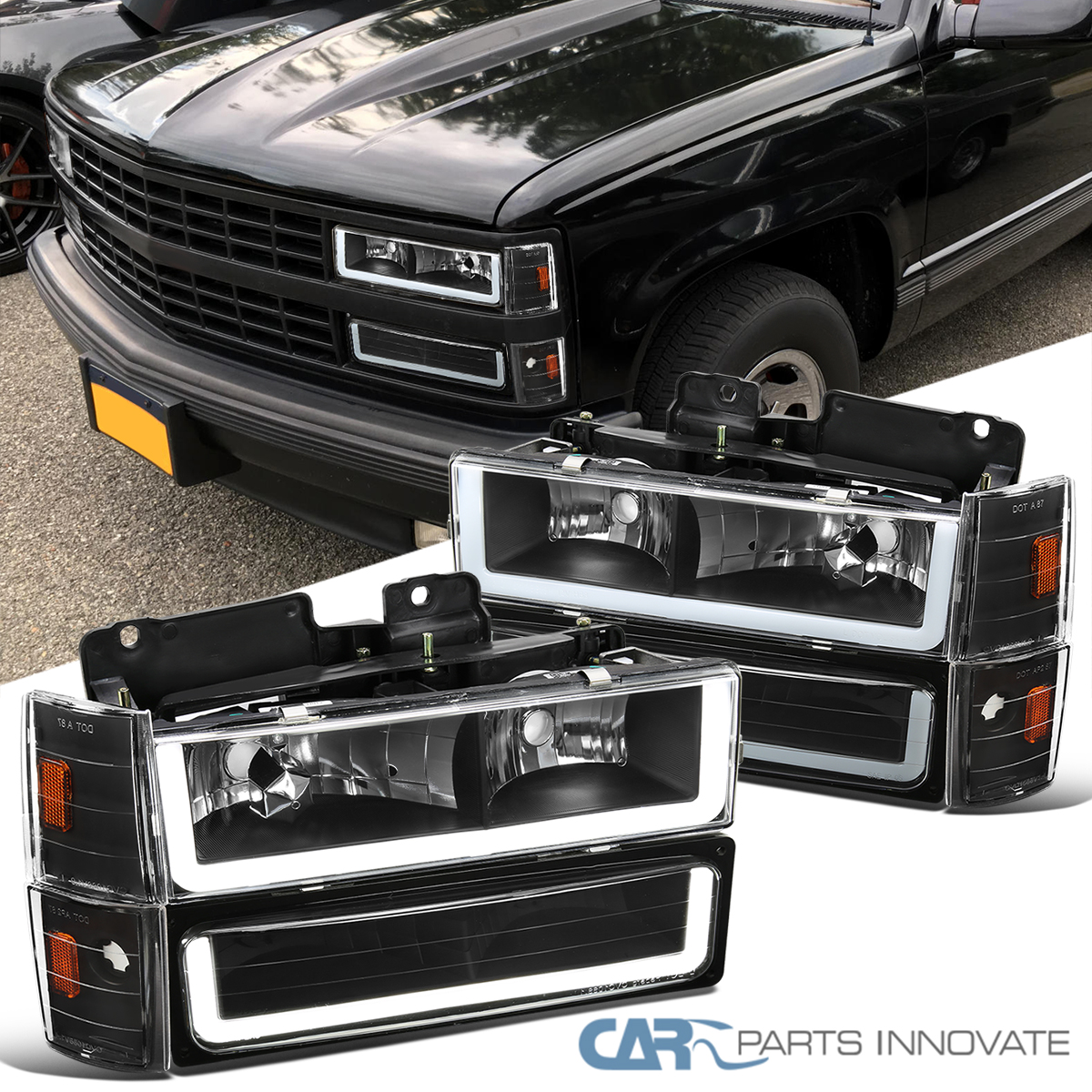 AS LED Headlights Assembly For 1994 1995 1996 1997 1998 Chevy Silverado /Tahoe/Suburban/C10/C/K 1500/2500/3500 W/Corner Bumper Lights Chrome Housing 8PCs Pack (Not Compatible On GMC Models) In Kenya - Foto 2