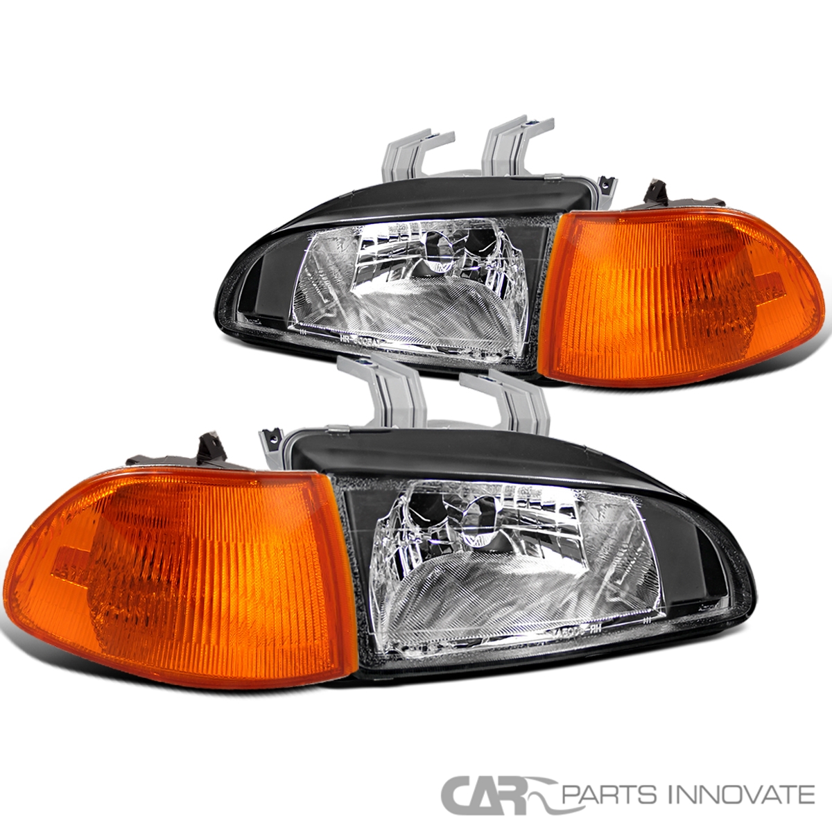 Fits 1992-1995 Honda Civic EH EG EJ 4Dr Sedan Black Headlights+