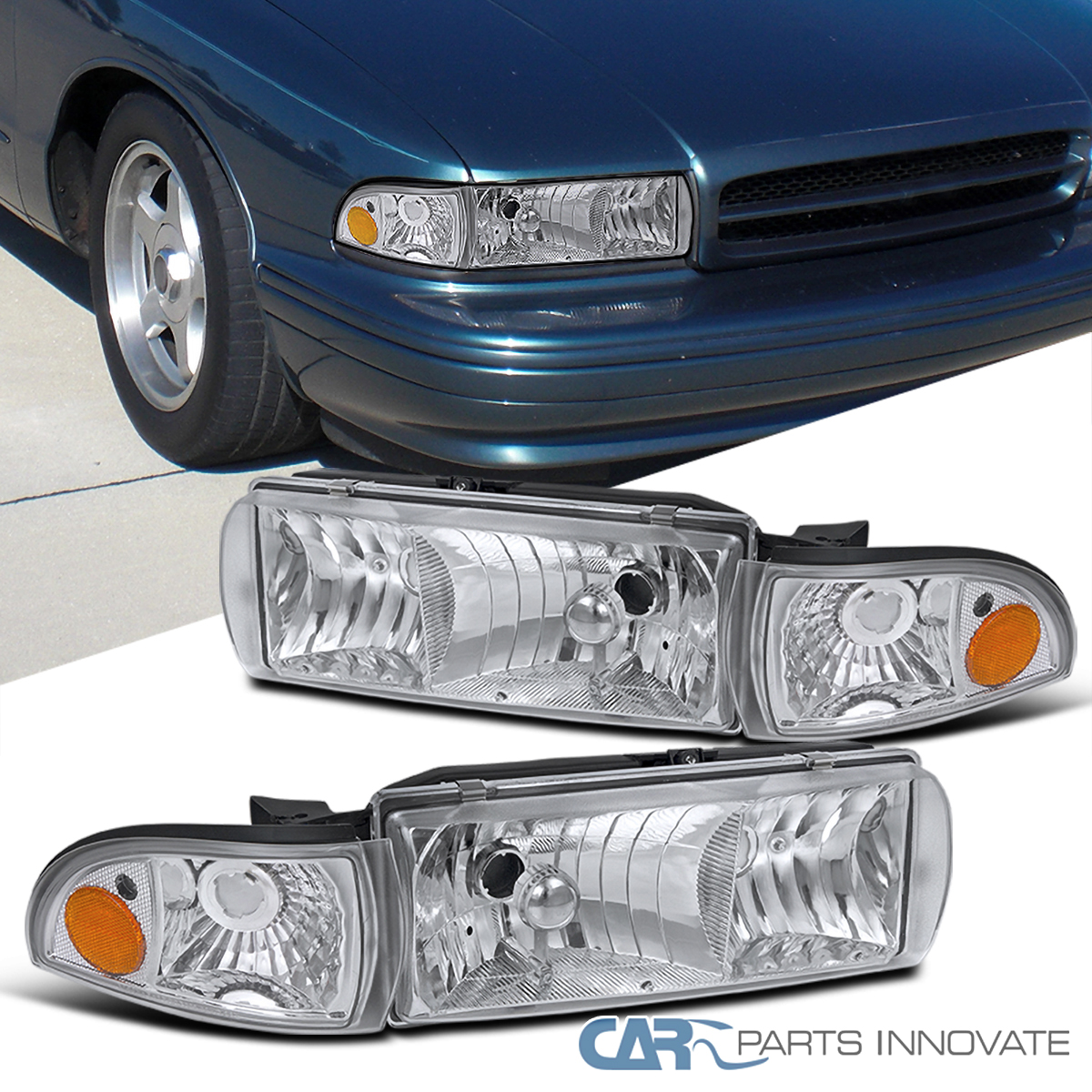 Fits 1991-1996 Chevy Caprice 1994-1996 Impala Clear Headlights+